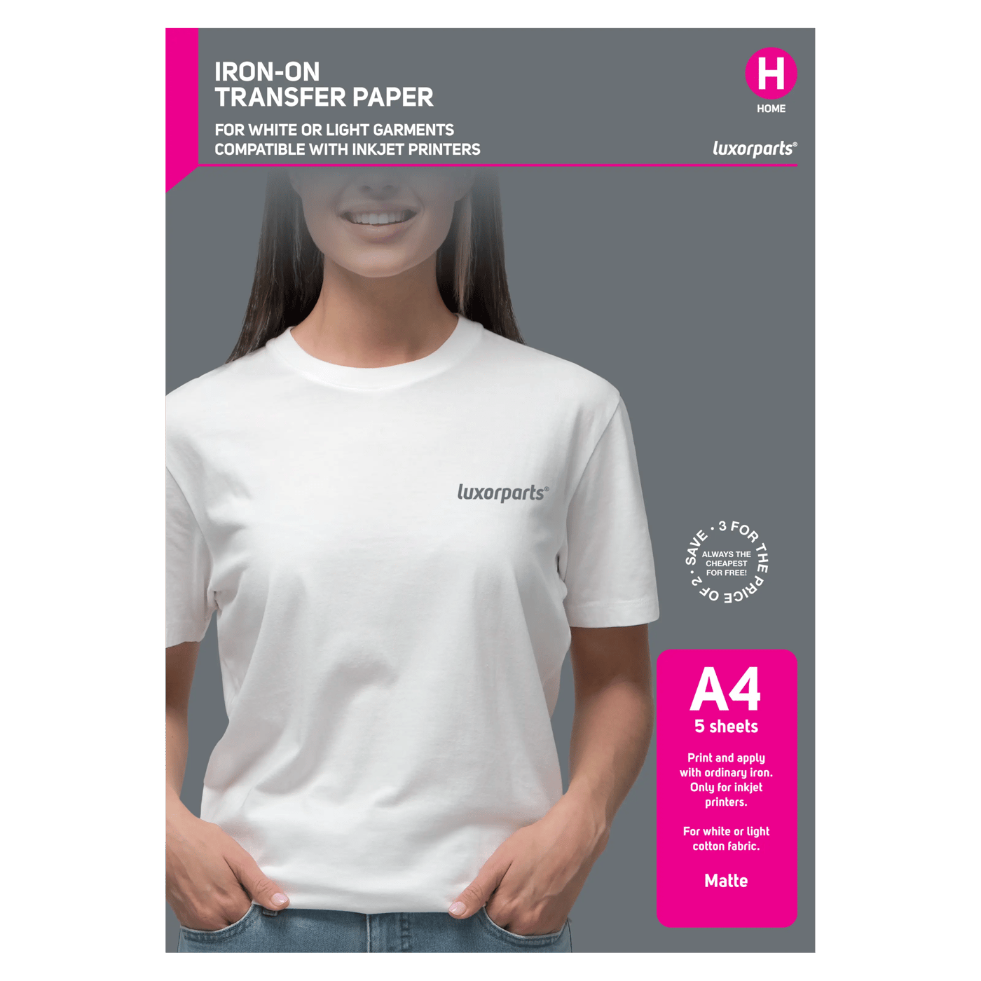 Luxorparts Textiltransfer för ljusa plagg A4 5-pack