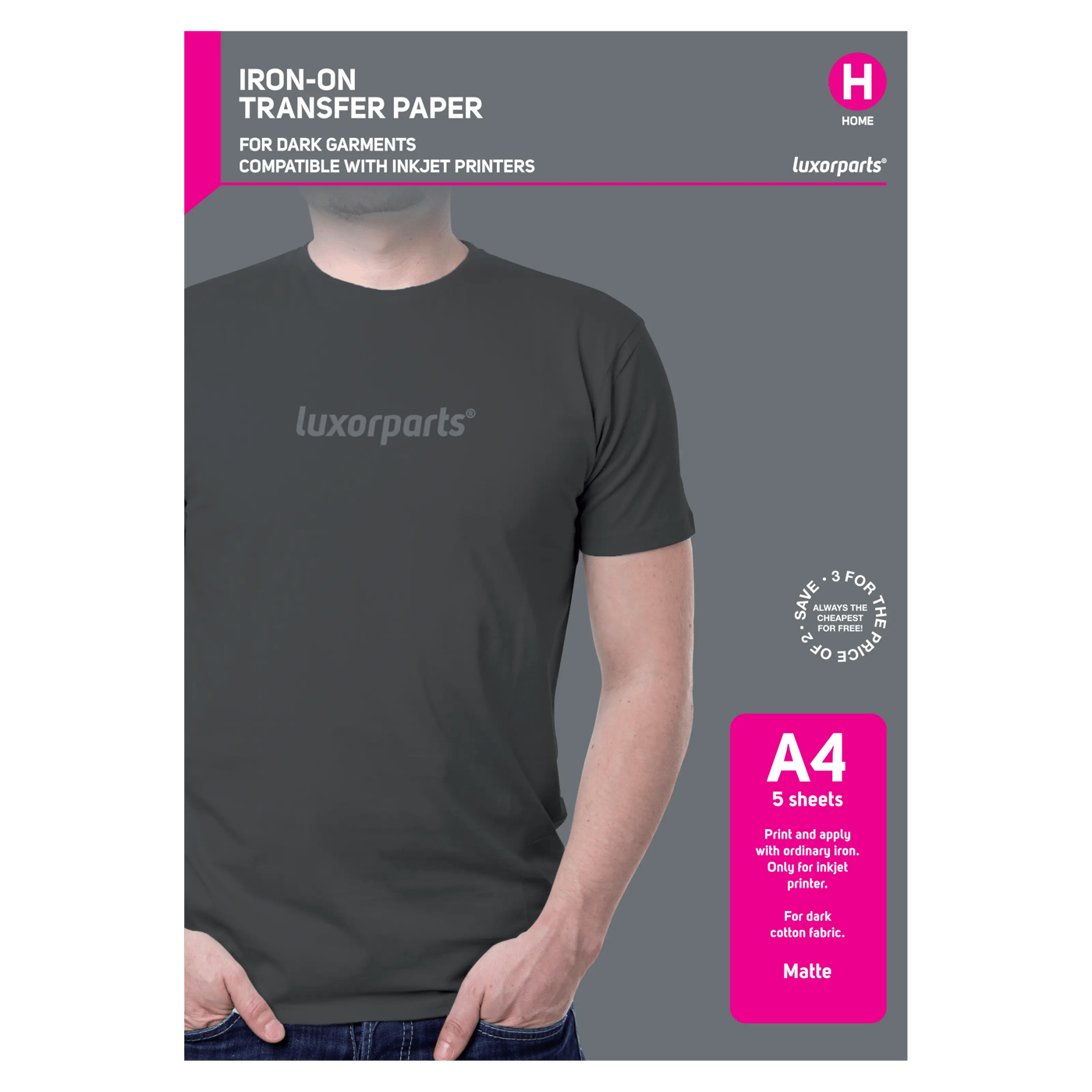 Luxorparts Textiltransfer för mörka plagg A4 5-pack