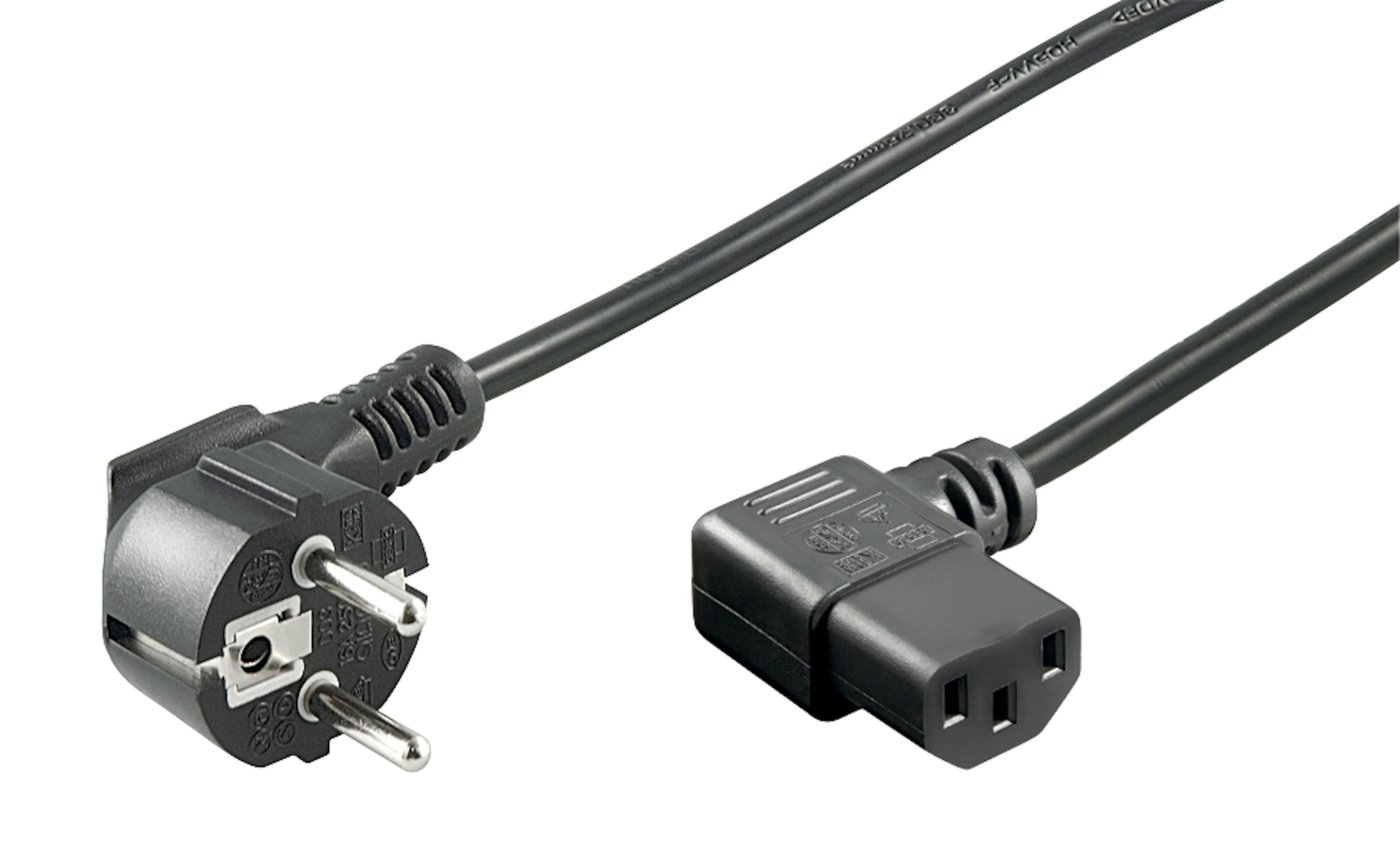 Apparatkabel C13 med vinklad kontakt Svart 2 m