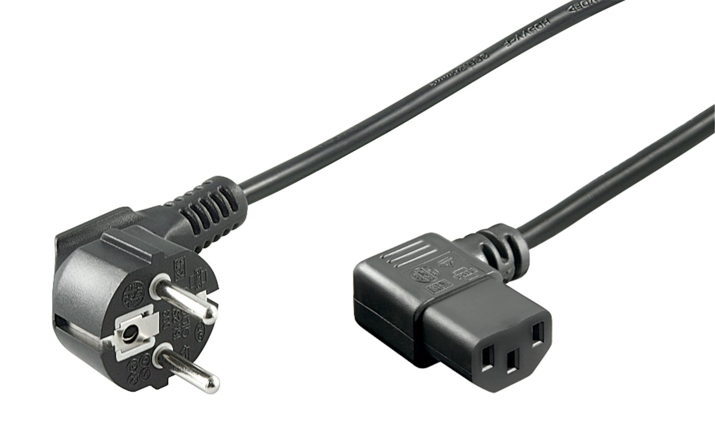 Apparatkabel C13 med vinklet kontakt, svart 3 m
