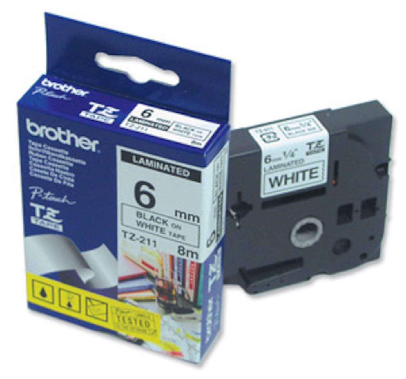 Brother TZe-tape 6 mm svart på hvitt