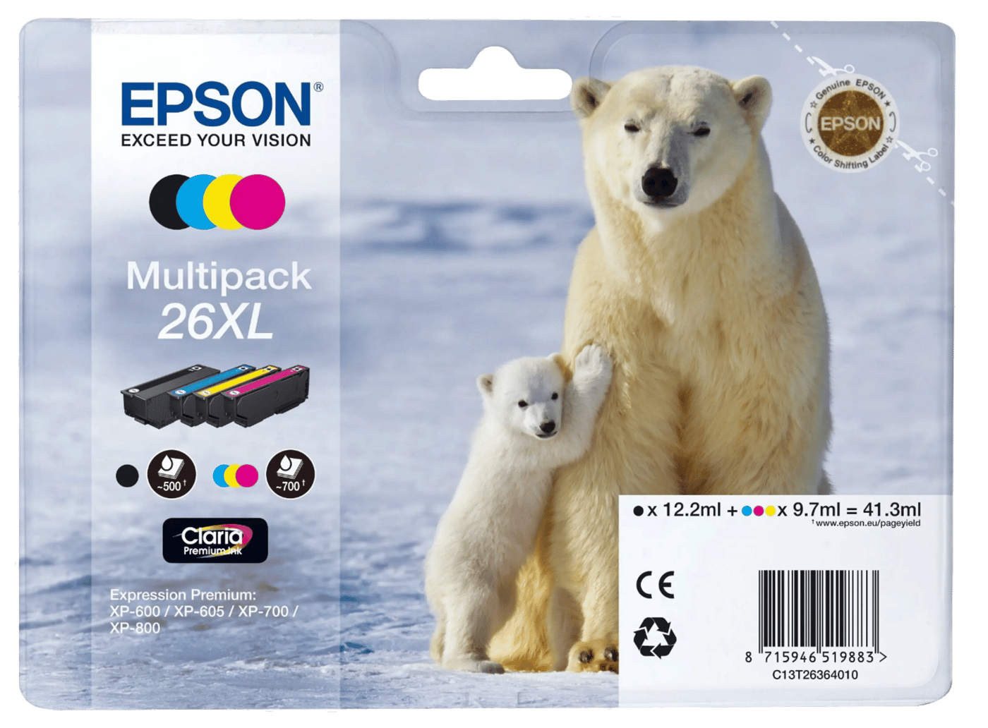 Epson T2636 XL Blekkpatroner, 4-pk.