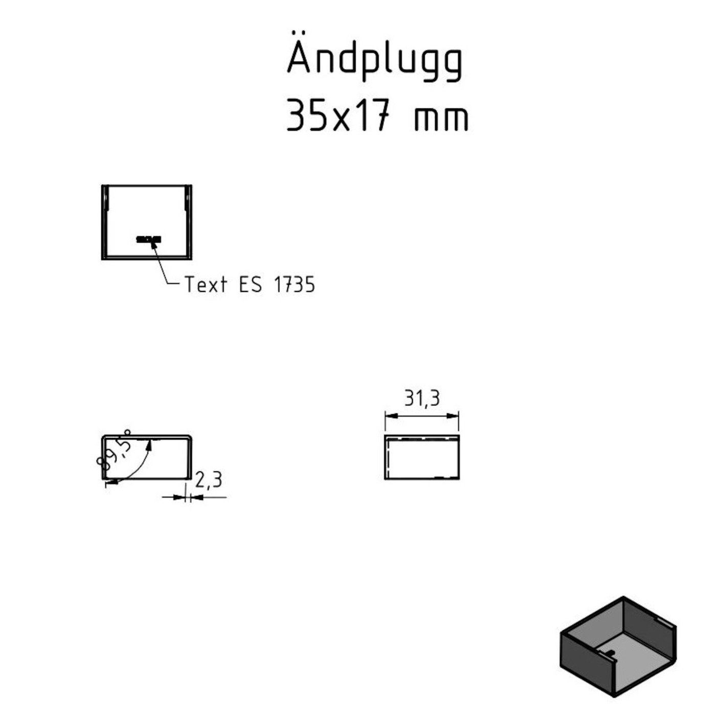 Endestykke for kabelkanal 35x17 mm