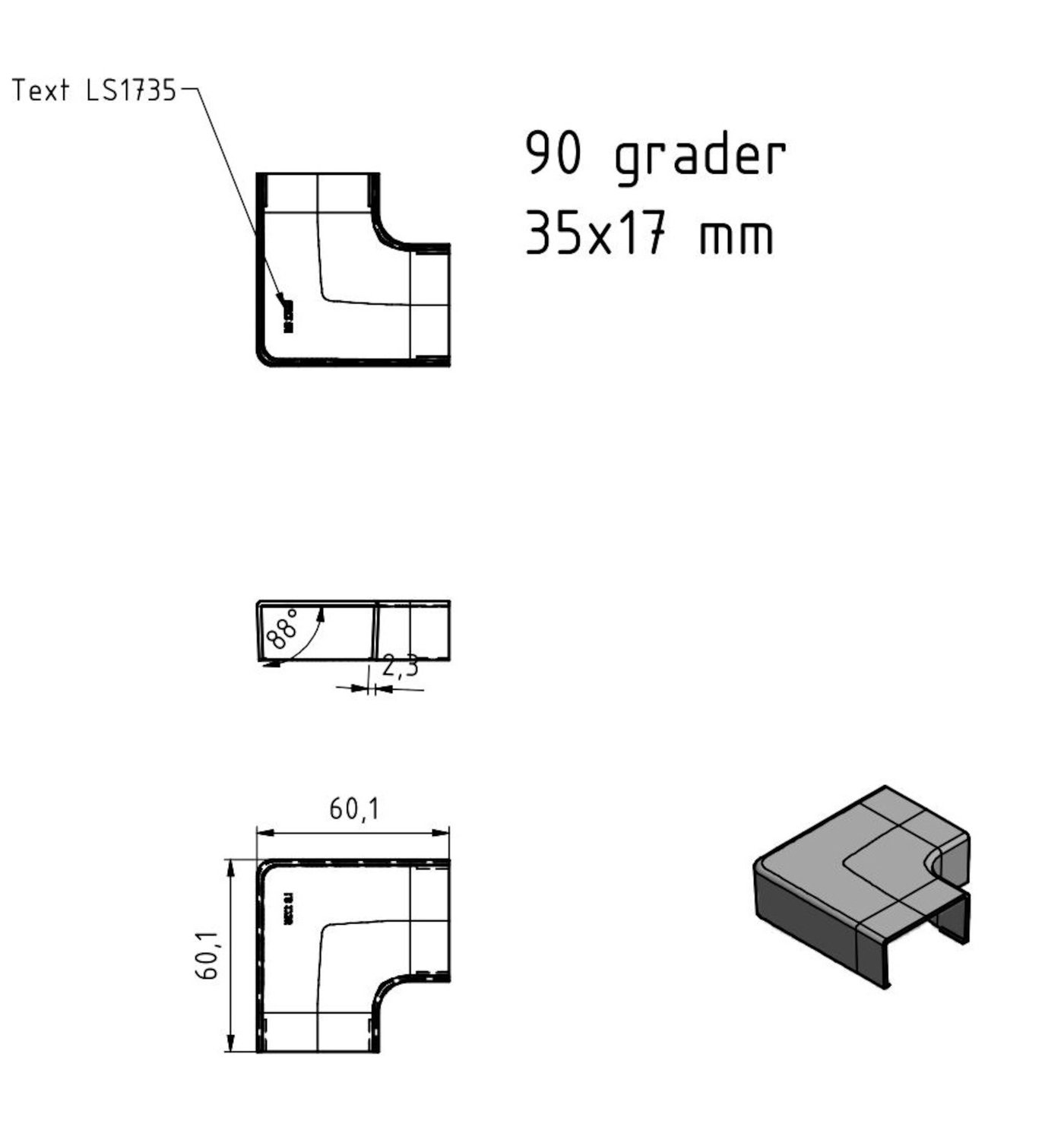 Vinkel för kabelkanal 35x17 mm