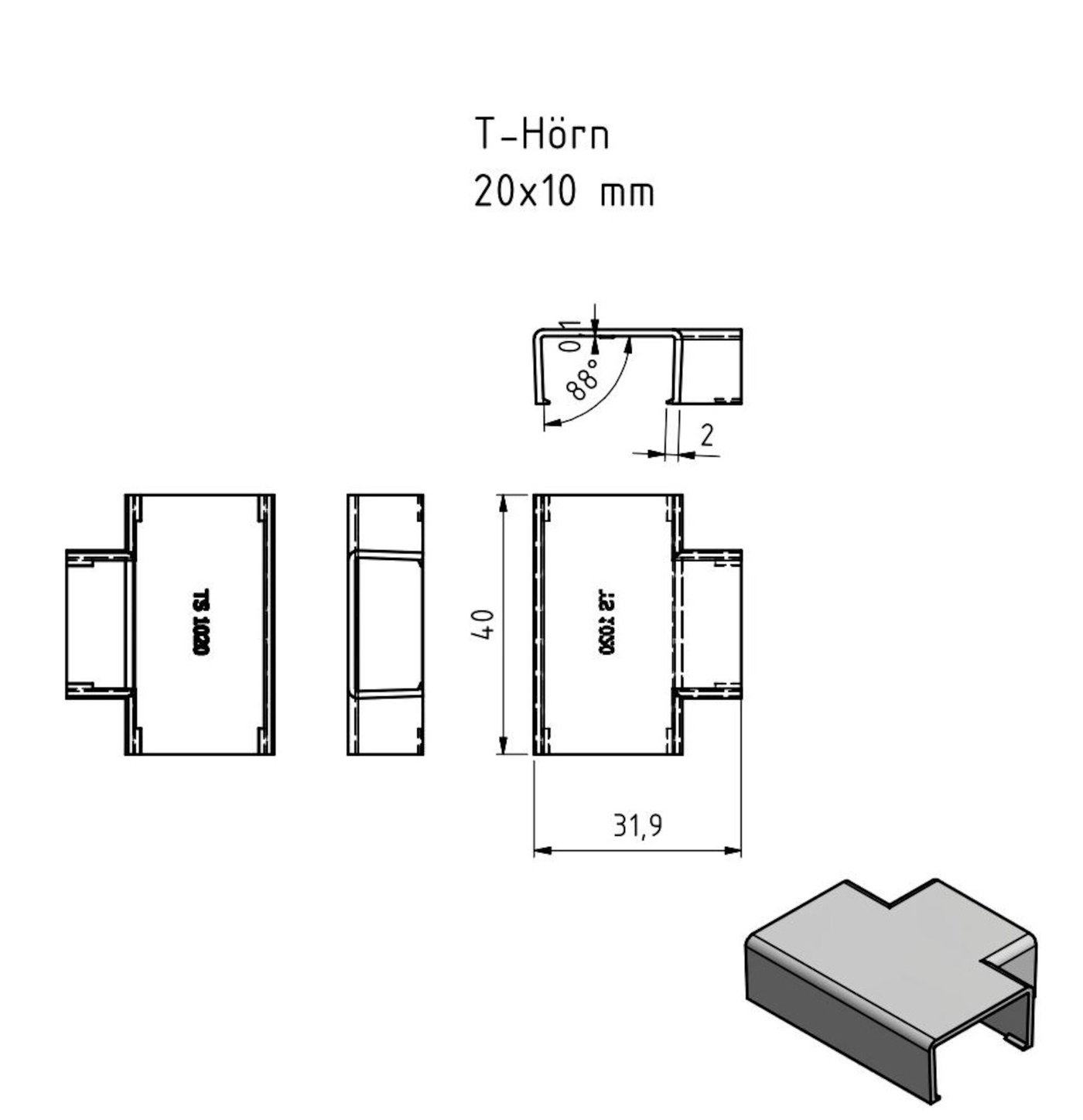 T-koppling för kabelkanal 20x10 mm
