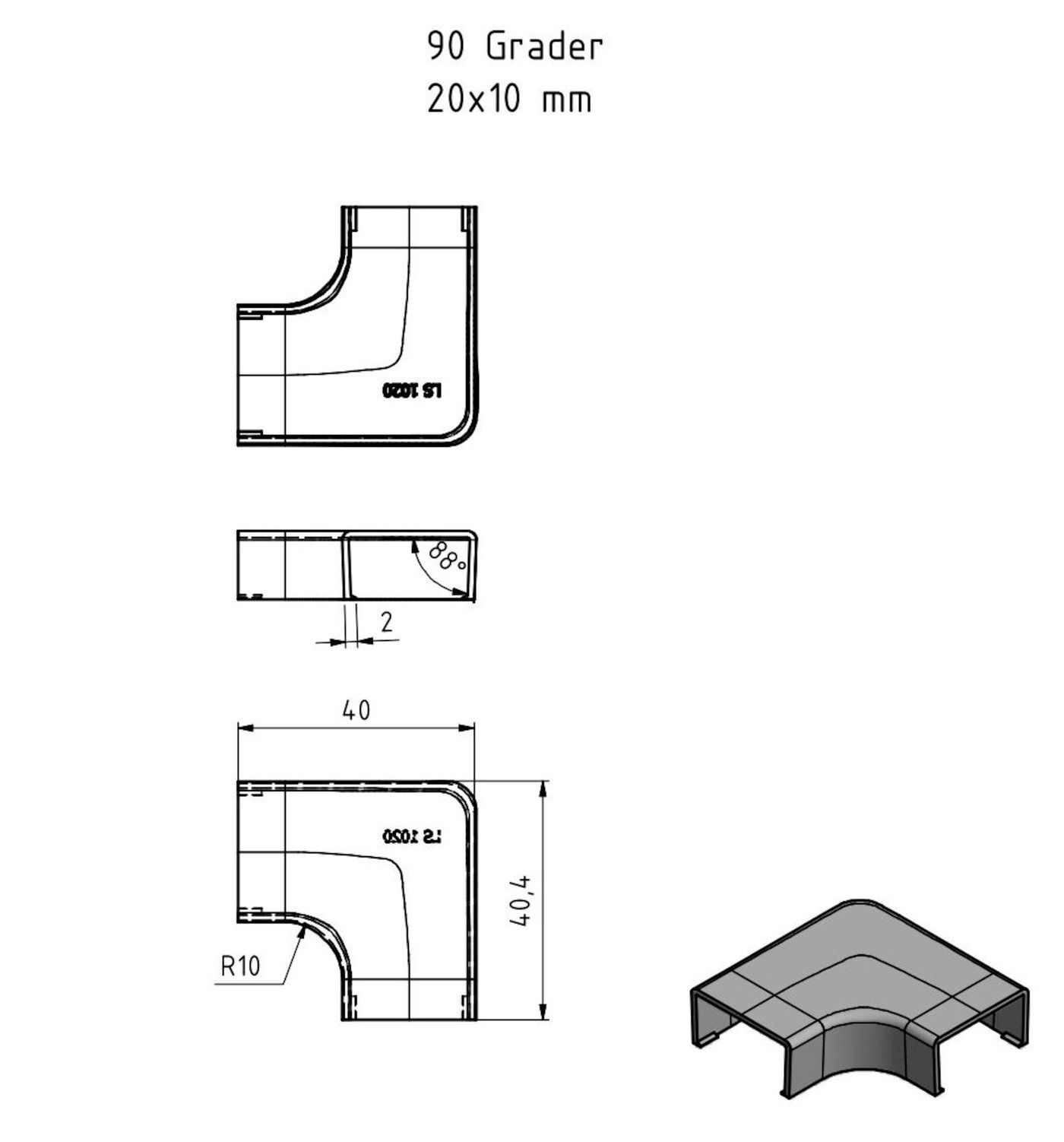 Vinkel för kabelkanal 20x10 mm