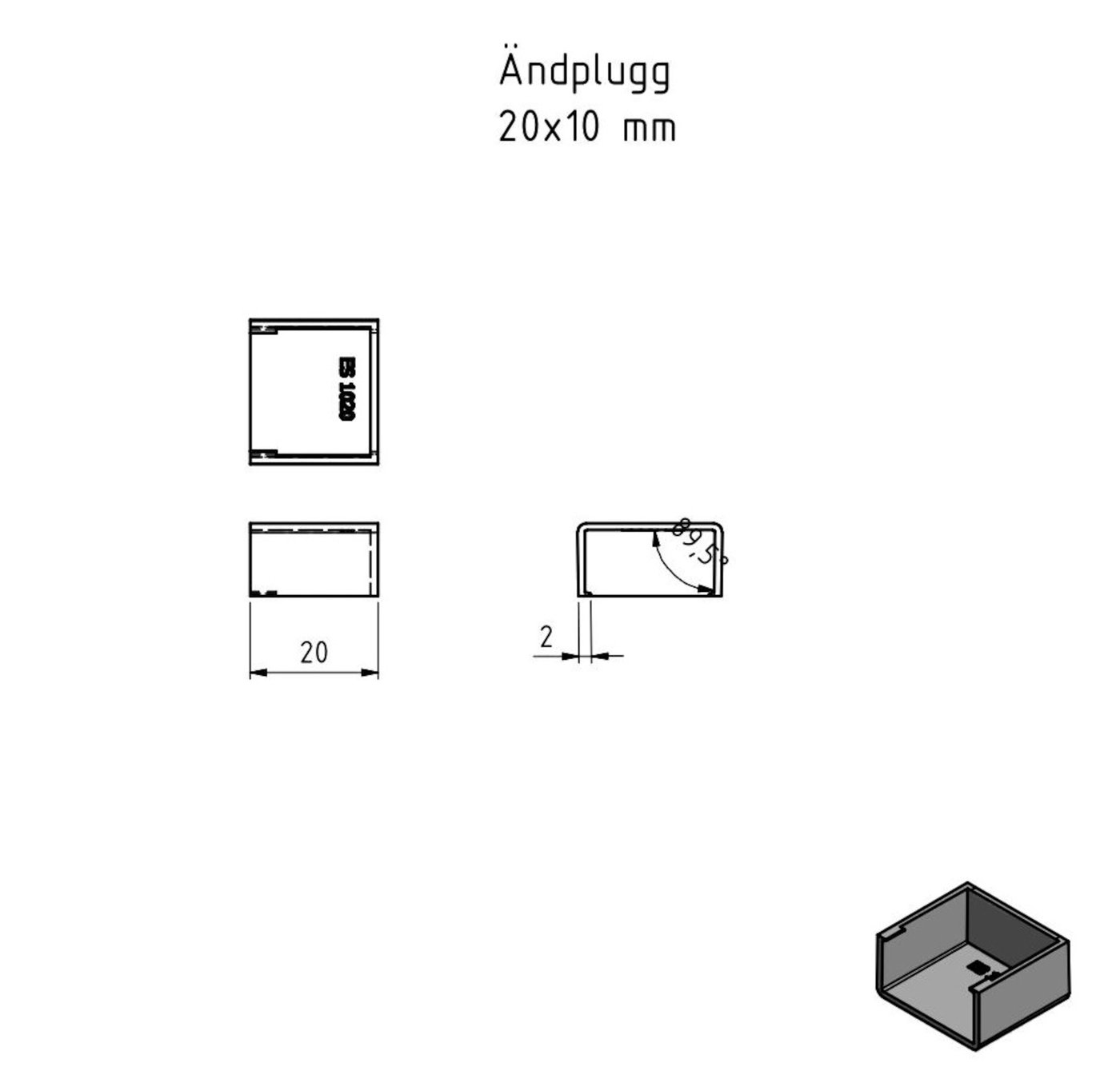 Ändplugg för kabelkanal 20x10 mm