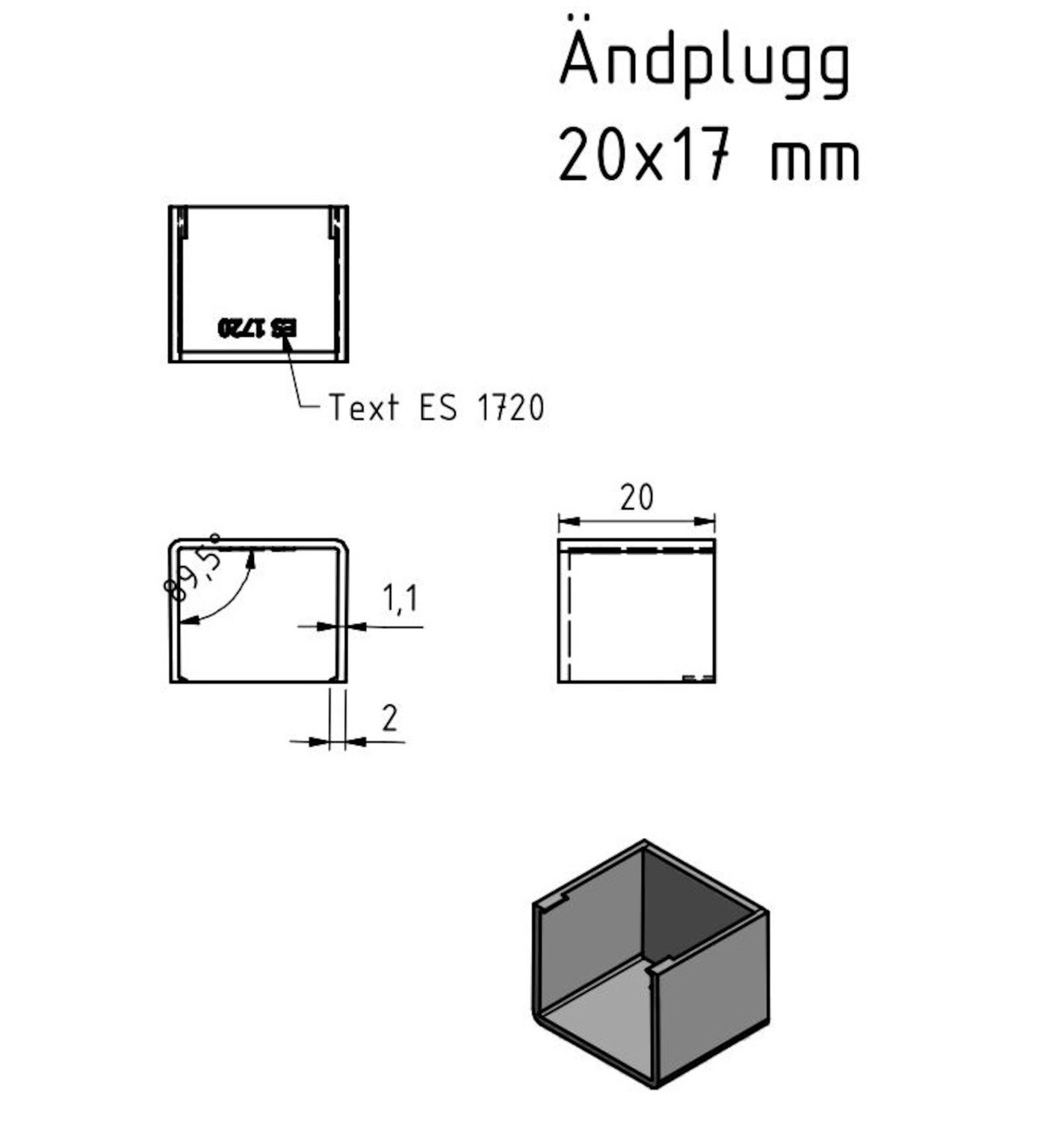 Endestykke for kabelkanal 20x17 mm