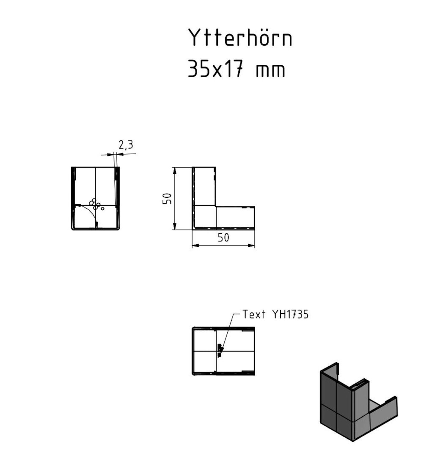 Ytterhjørne for kabelkanal 35x17 mm