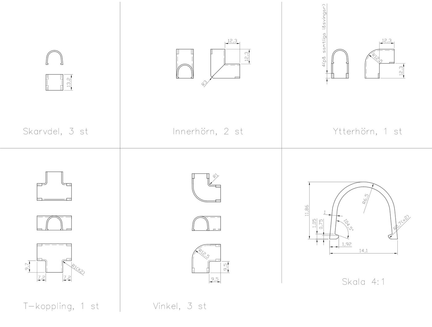 Skarvpaket till kabelkanal 8x7 mm 10-pack