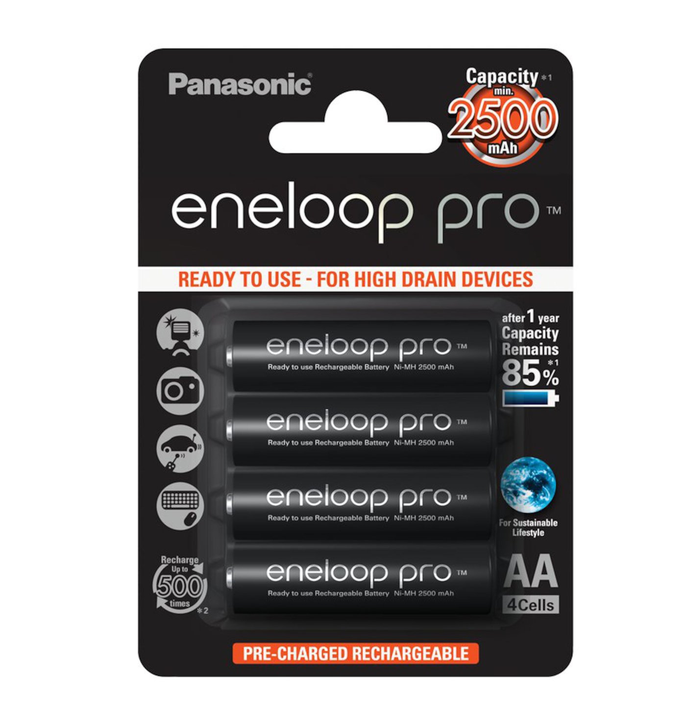 Panasonic Eneloop Pro Laddningsbara AA-batterier 2500 mAh 4-pack