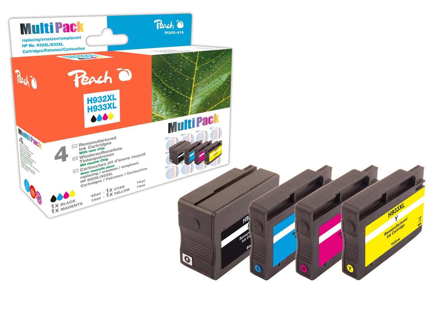 Peach Bläckpatron motsvarar HP 932XL och 933XL 4-pack