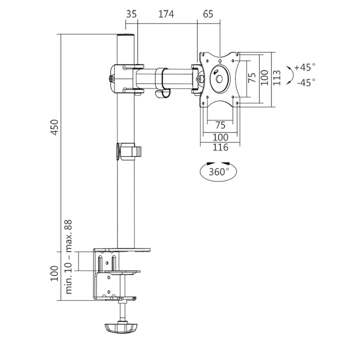 LogiLink Vertikalt bordfeste for skjerm 13-27"