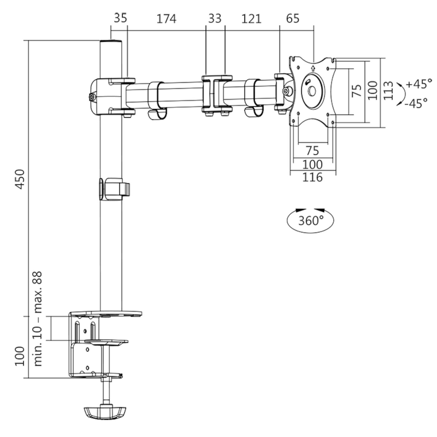 LogiLink 3-leddet bordfeste for skjerm 13-27"