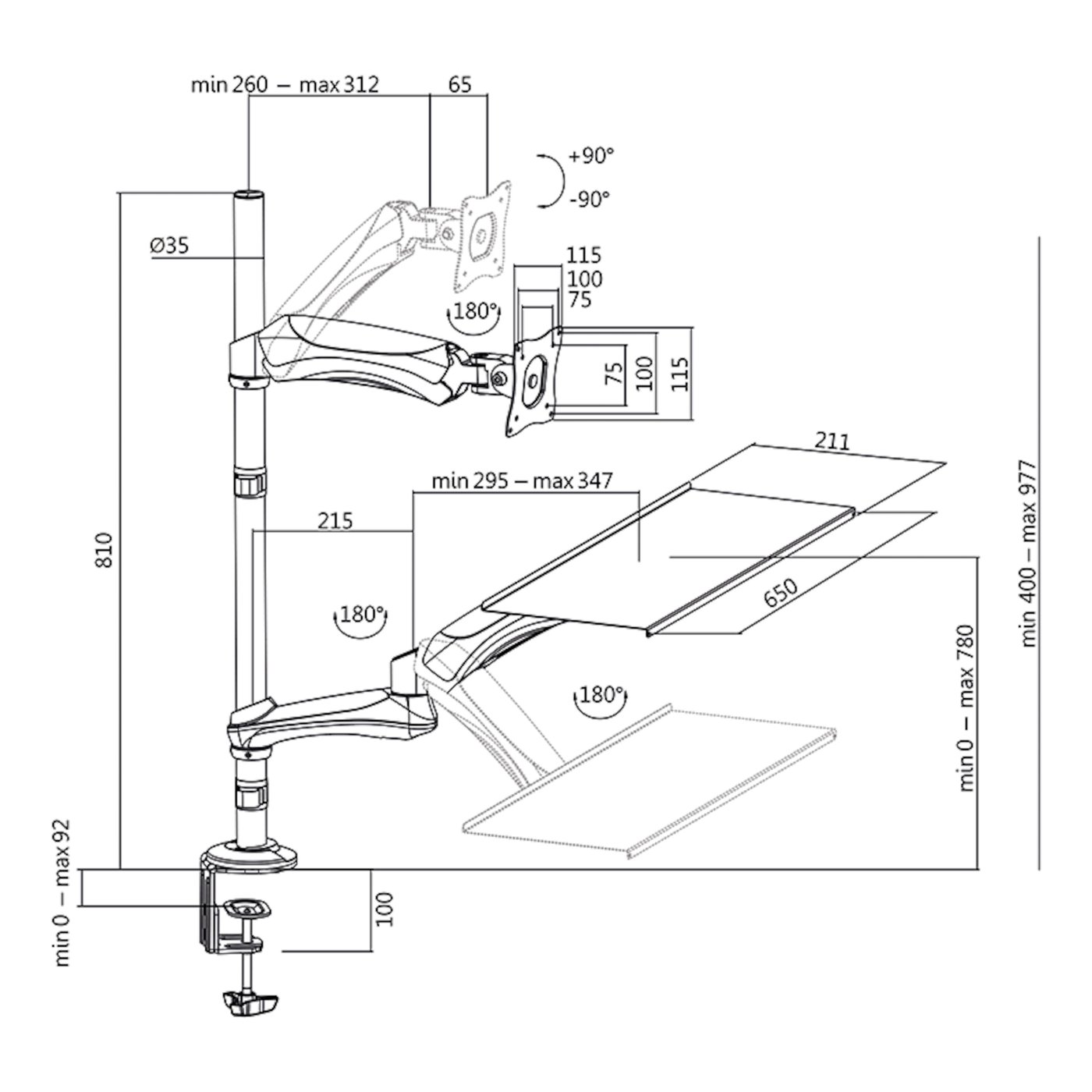 LogiLink Bordfeste med armer for tastatur og skjerm på 13-27”