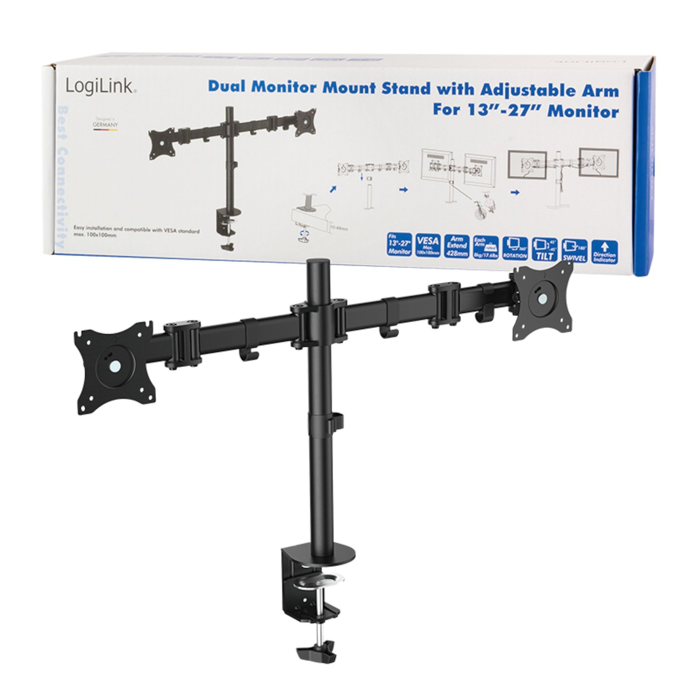 LogiLink Bordsfäste med 2 armar för skärmar på 13-27"