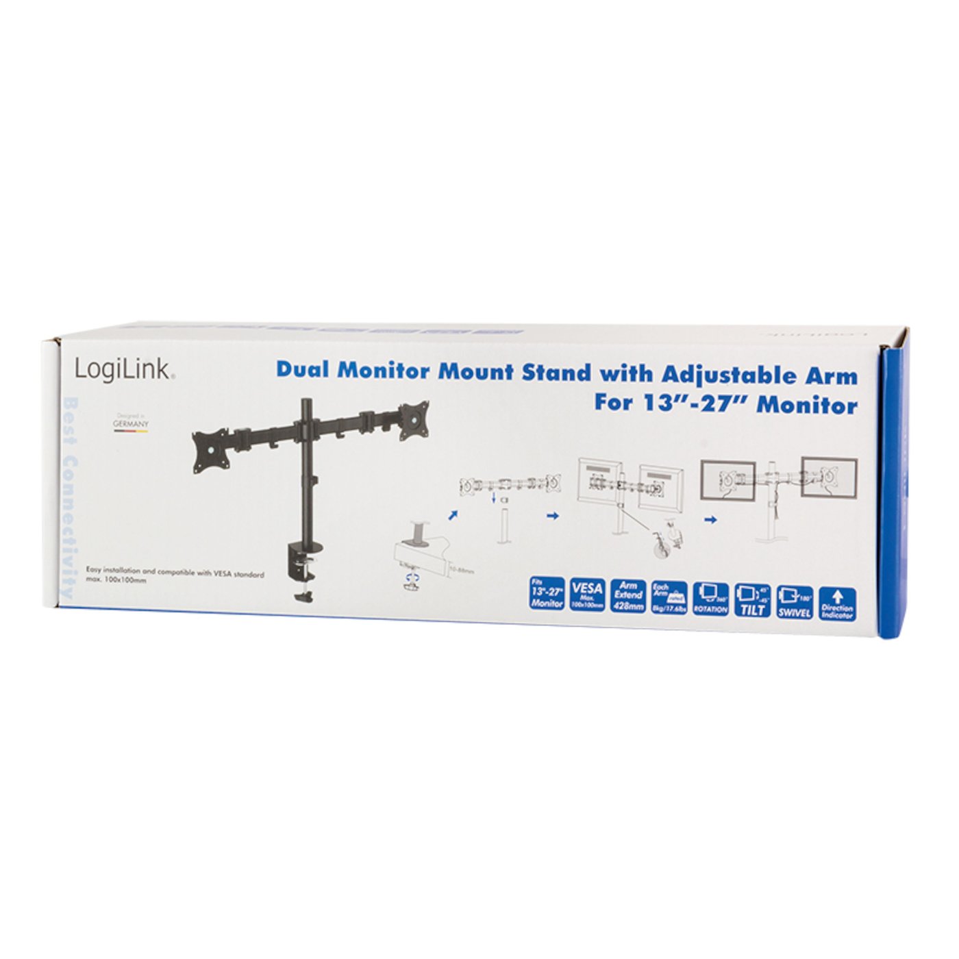 LogiLink Bordsfäste med 2 armar för skärmar på 13-27"