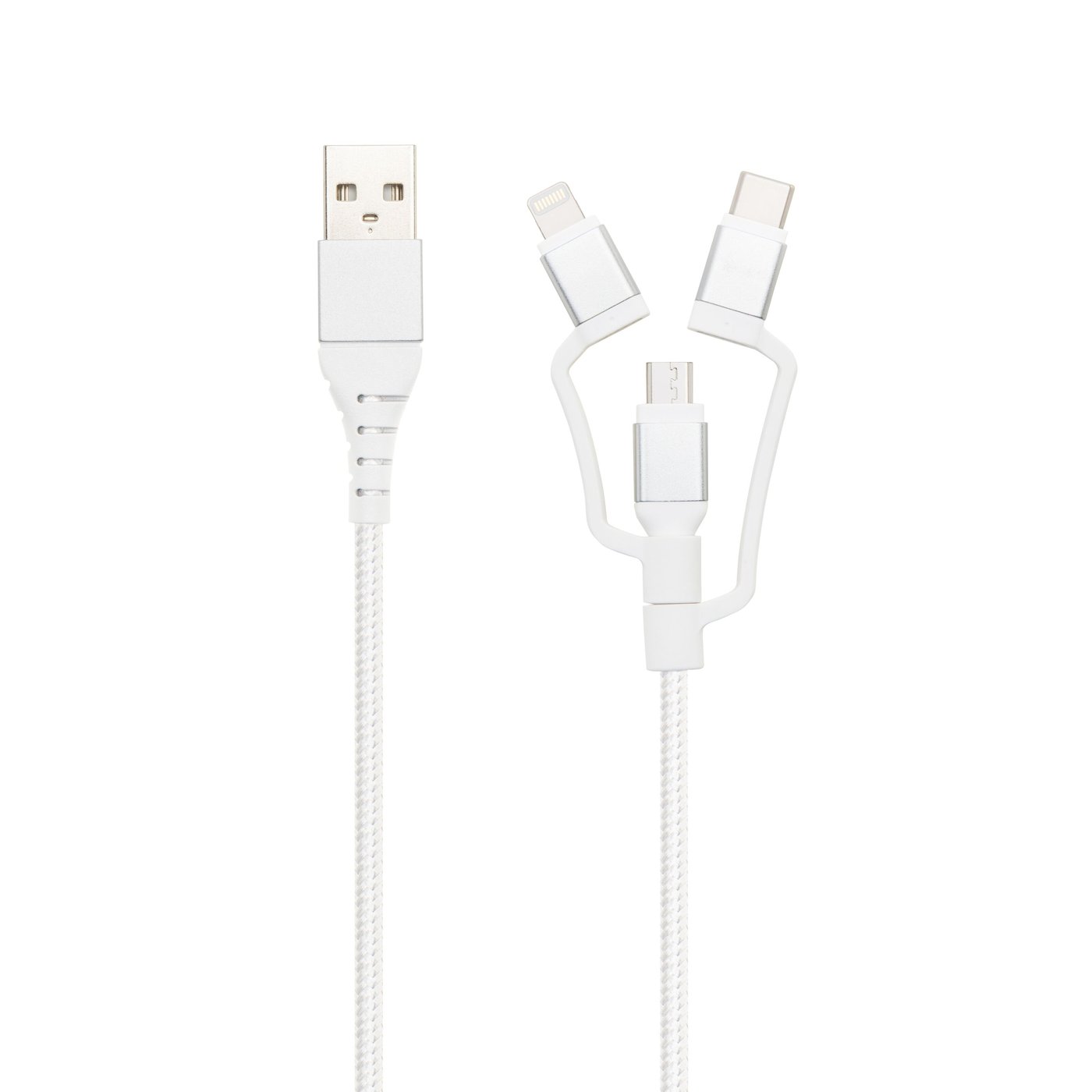 Linocell Premium Micro-USB-kabel med Lightning- och USB-C-adapter Vit