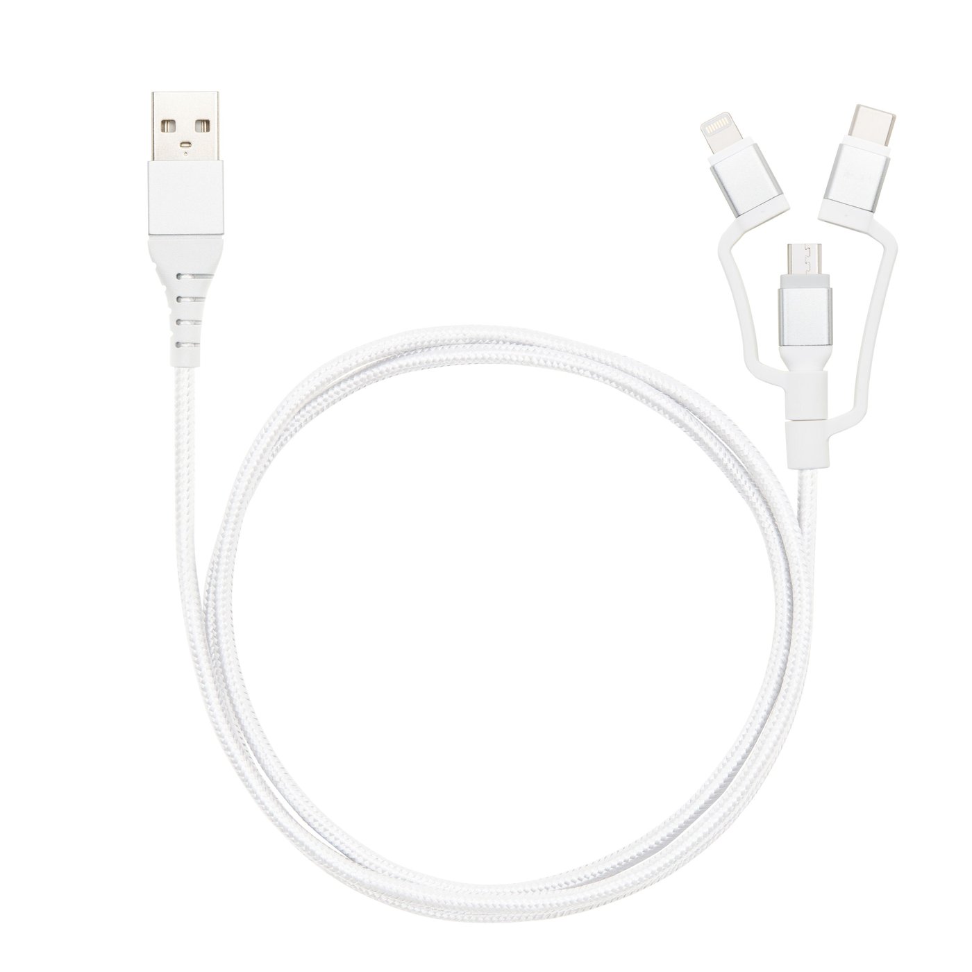 Linocell Premium Micro-USB-kabel med Lightning- och USB-C-adapter Vit