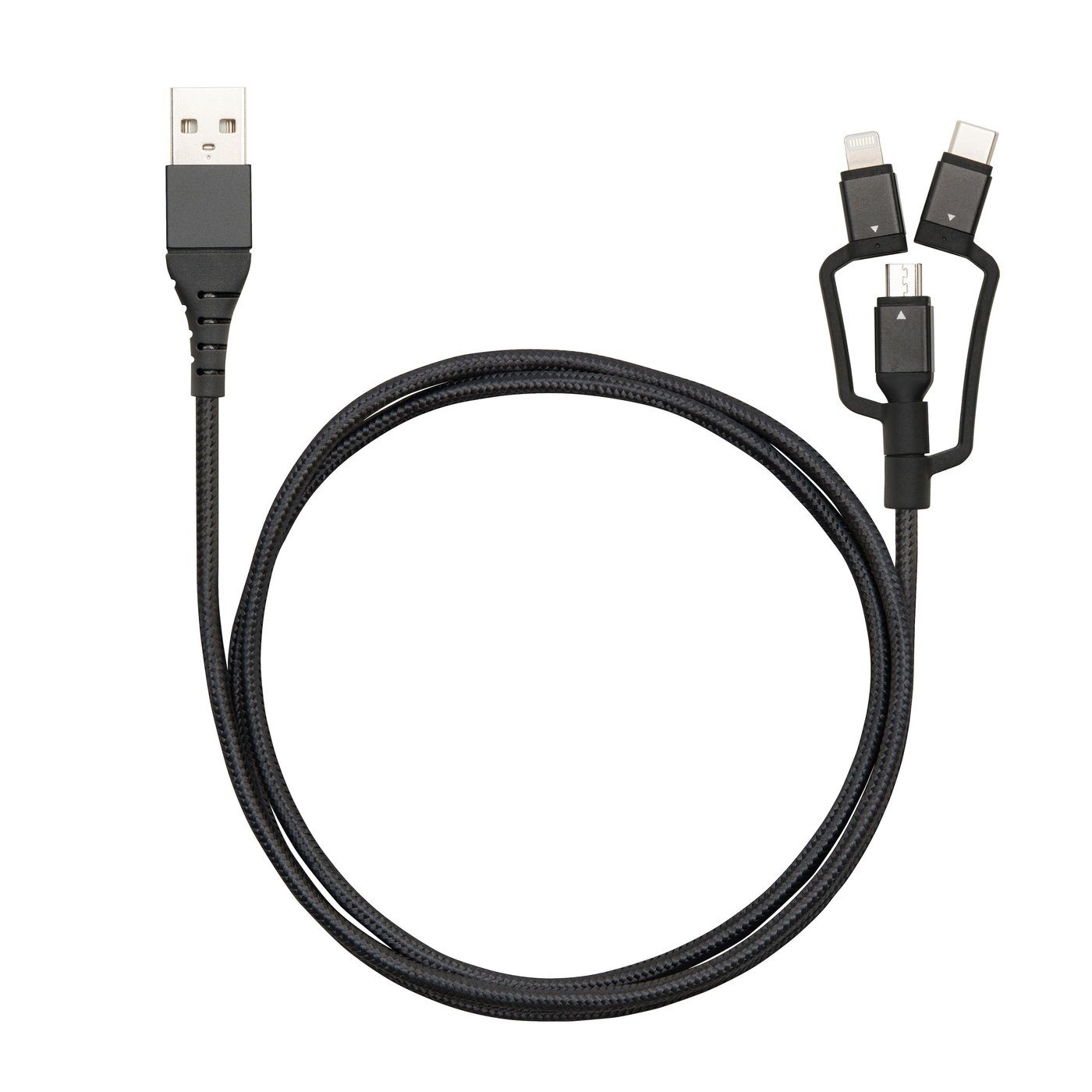 Linocell Premium Micro-USB-kabel med Lightning- och USB-C-adapter Svart