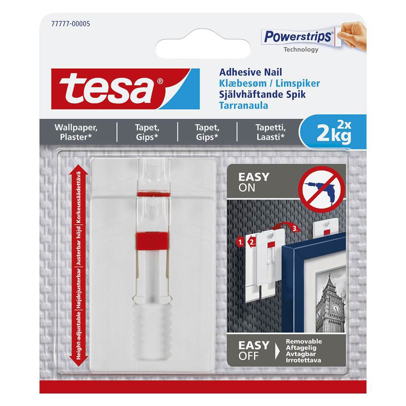 Tesa Justerbar häftspik för tapet och gips 2 kg 2-pack