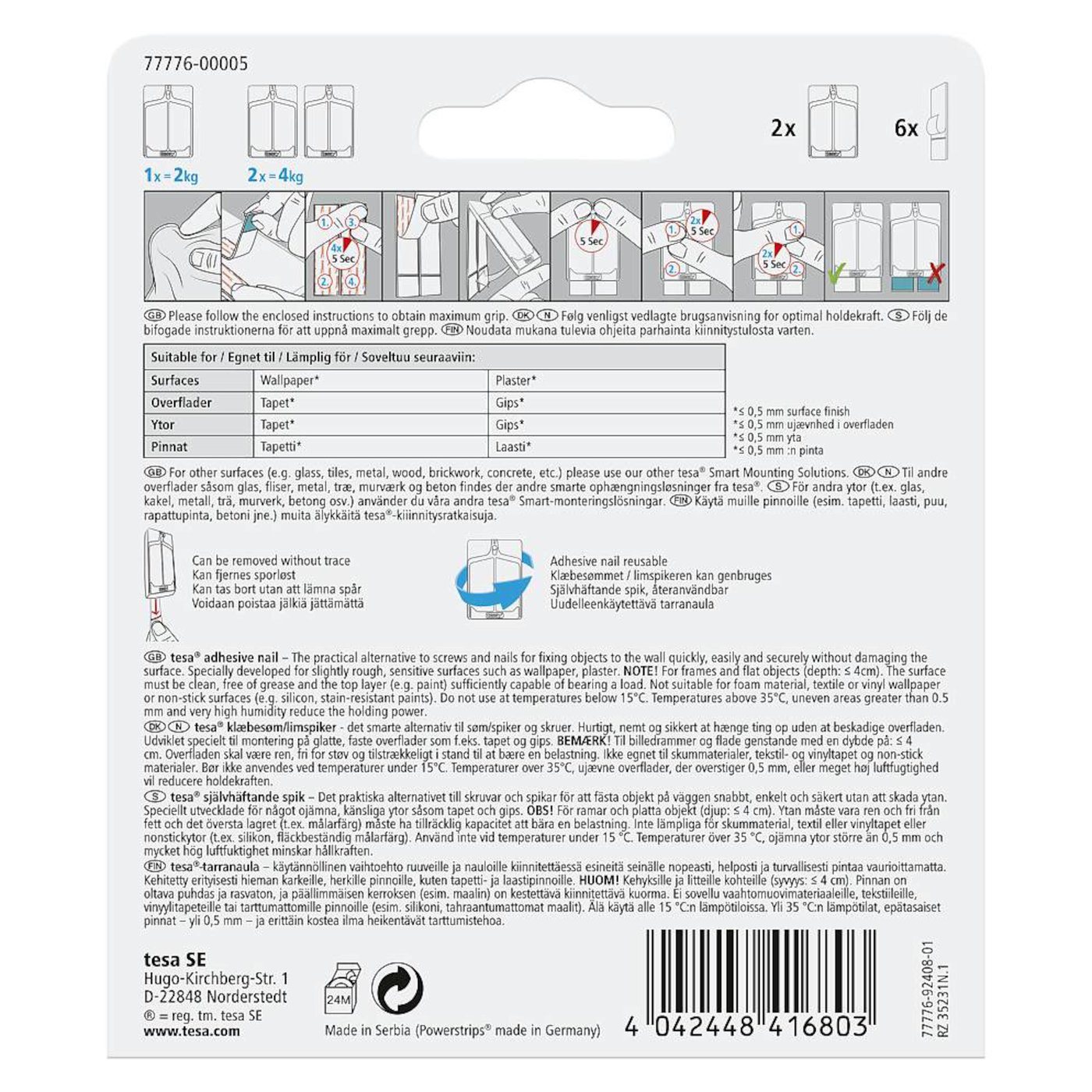 Tesa Häftspik för tapet och puts 2 kg 2-pack