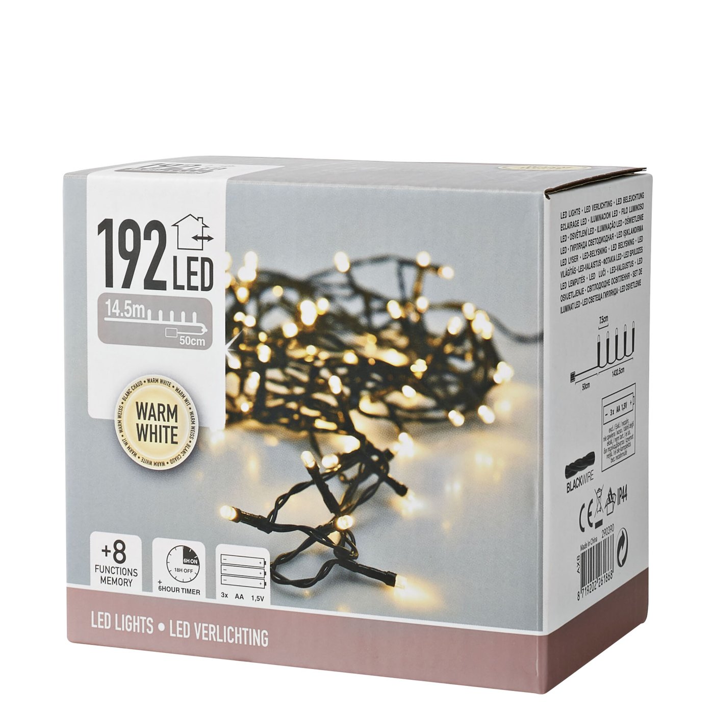 Batteridrevet dekorativ lyslenke 192 LED med lyseffekter