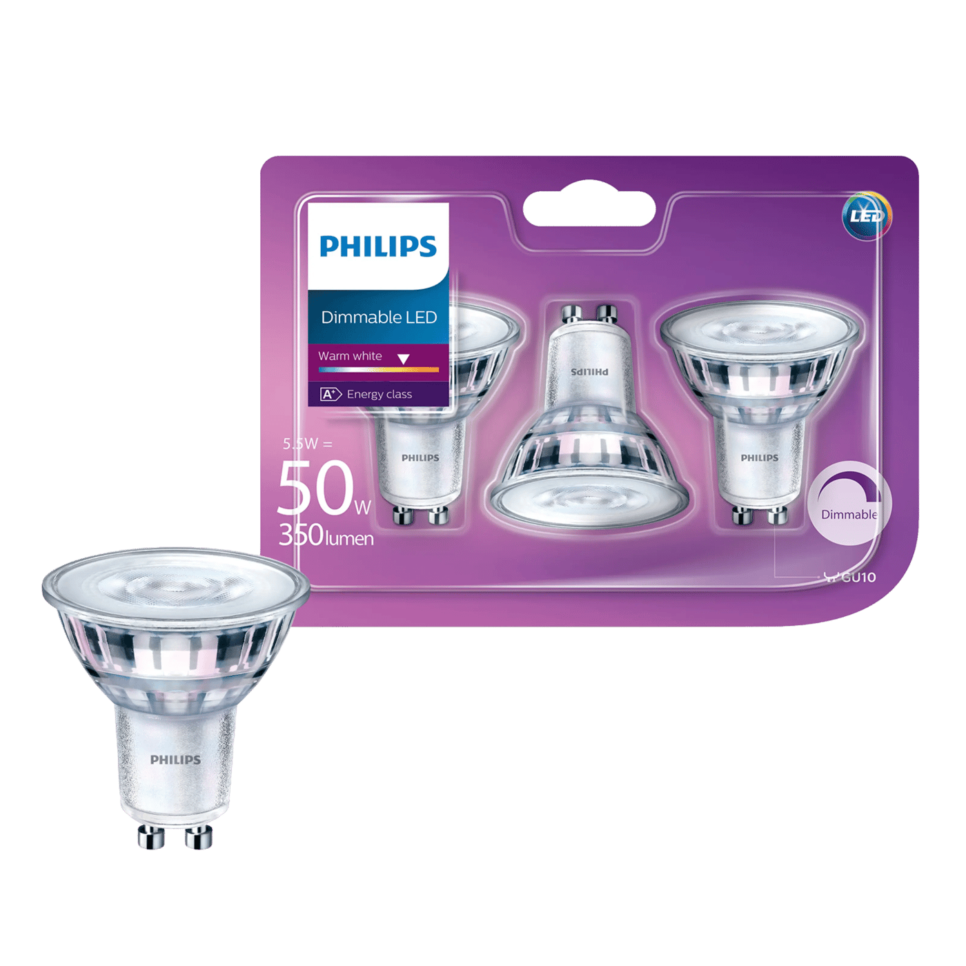 Philips LED-lampa GU10 345 lm 3-pack