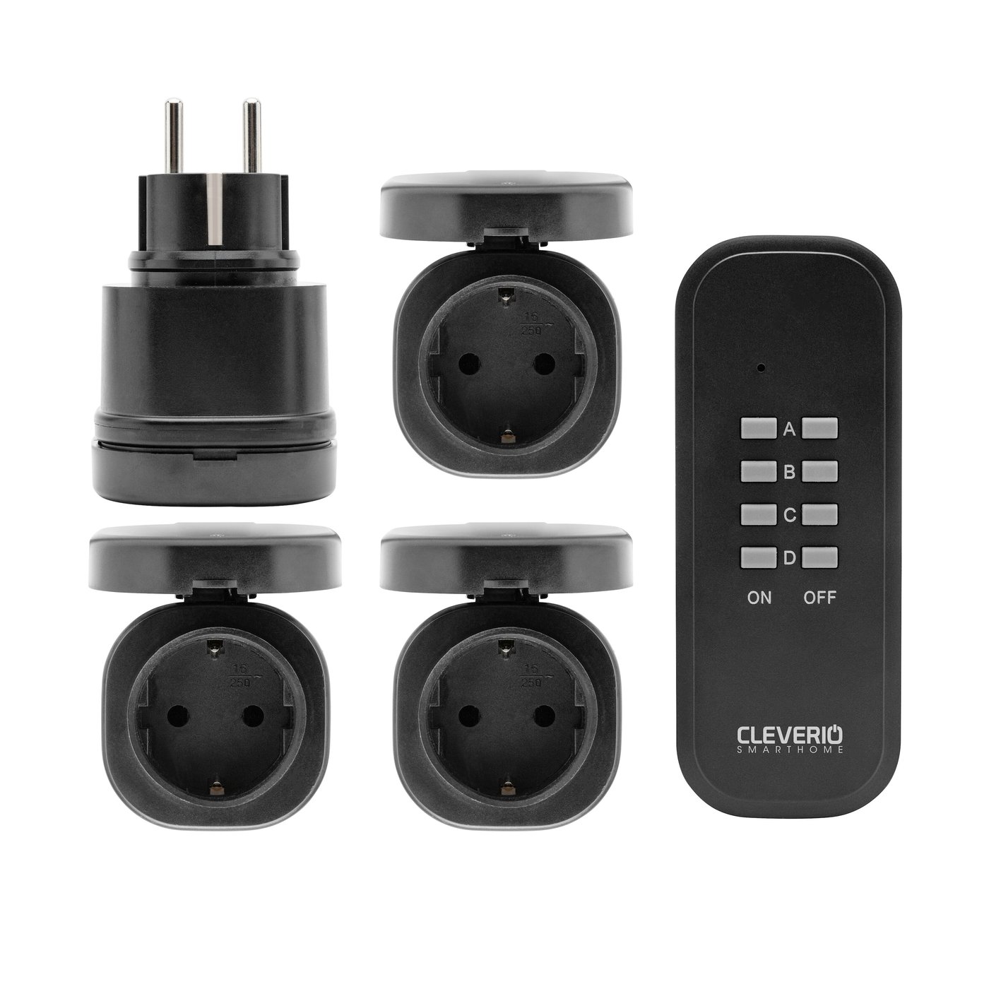 Cleverio Mini-fjernstrømbryter for utendørsbruk 3000 W 4-pk.