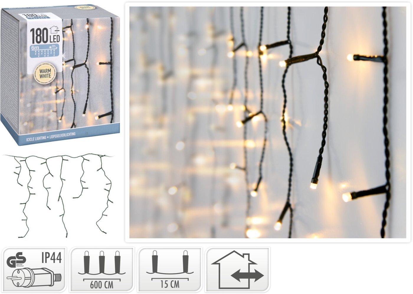 Ljusslinga Istapp 180 LED 6 m (svart)