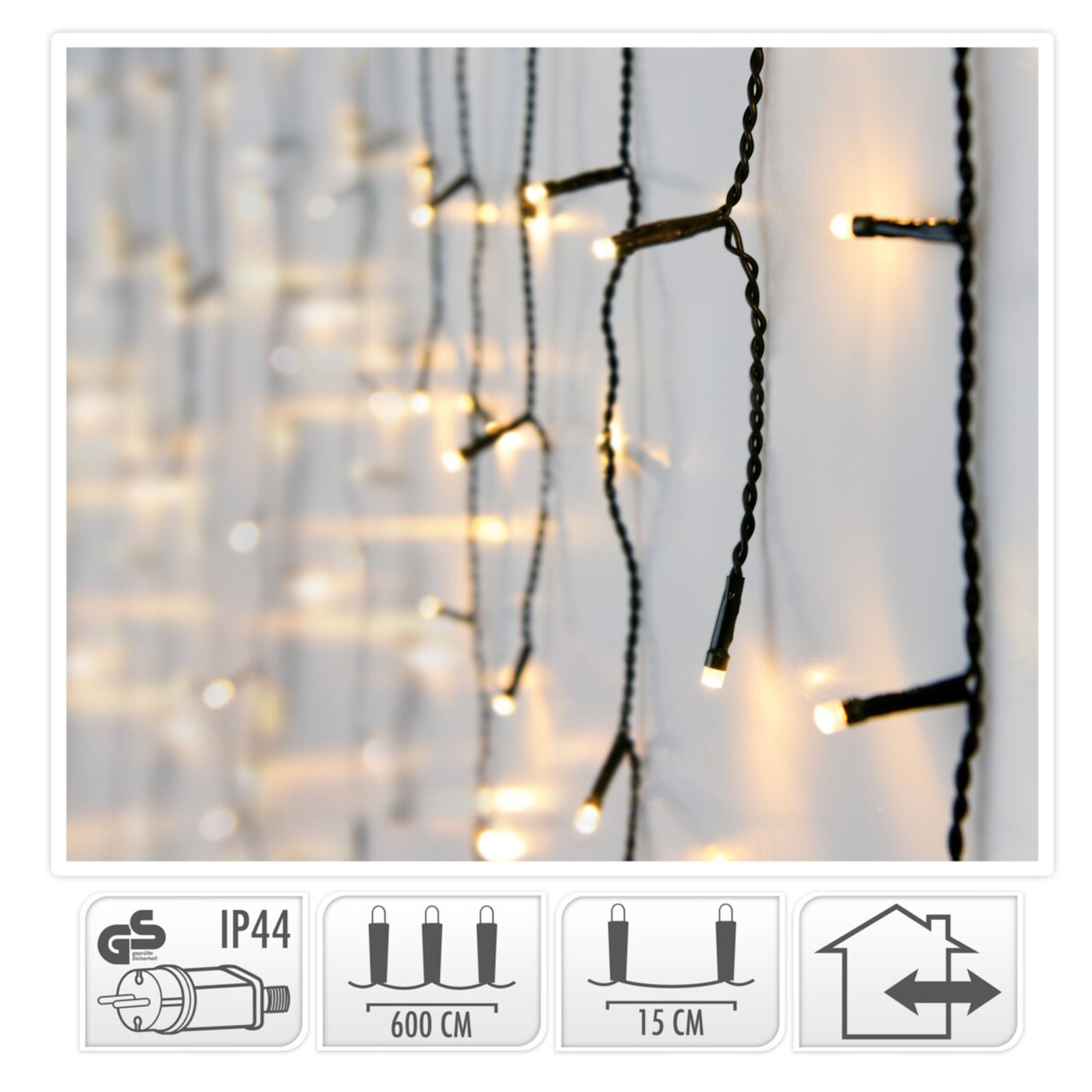 Lyslenke med istapper for dekorasjon 180 LED