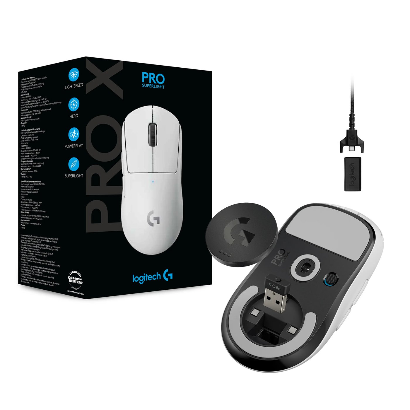 Logitech G Pro X Superlight Trådløs gamingmus Hvit