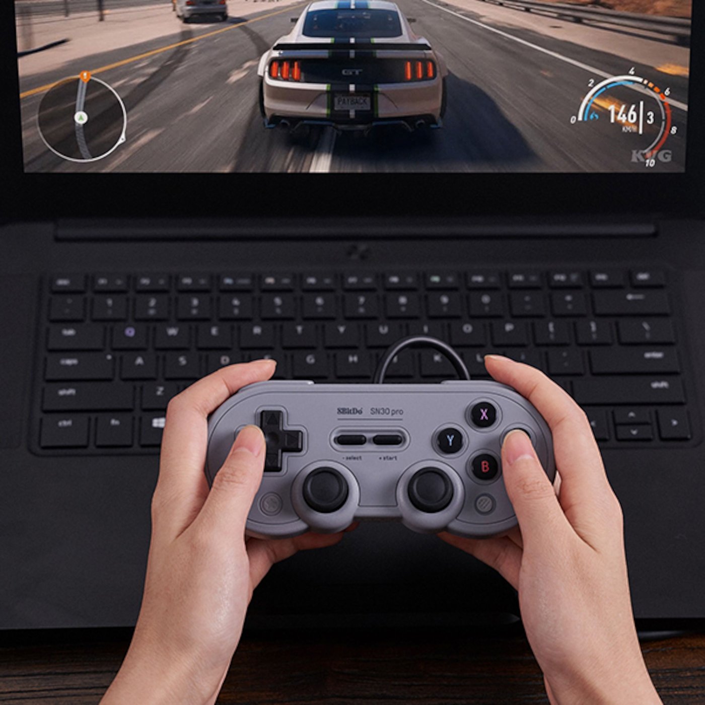 8Bitdo SN30 Pro Håndkontroller med USB-tilkobling Grå