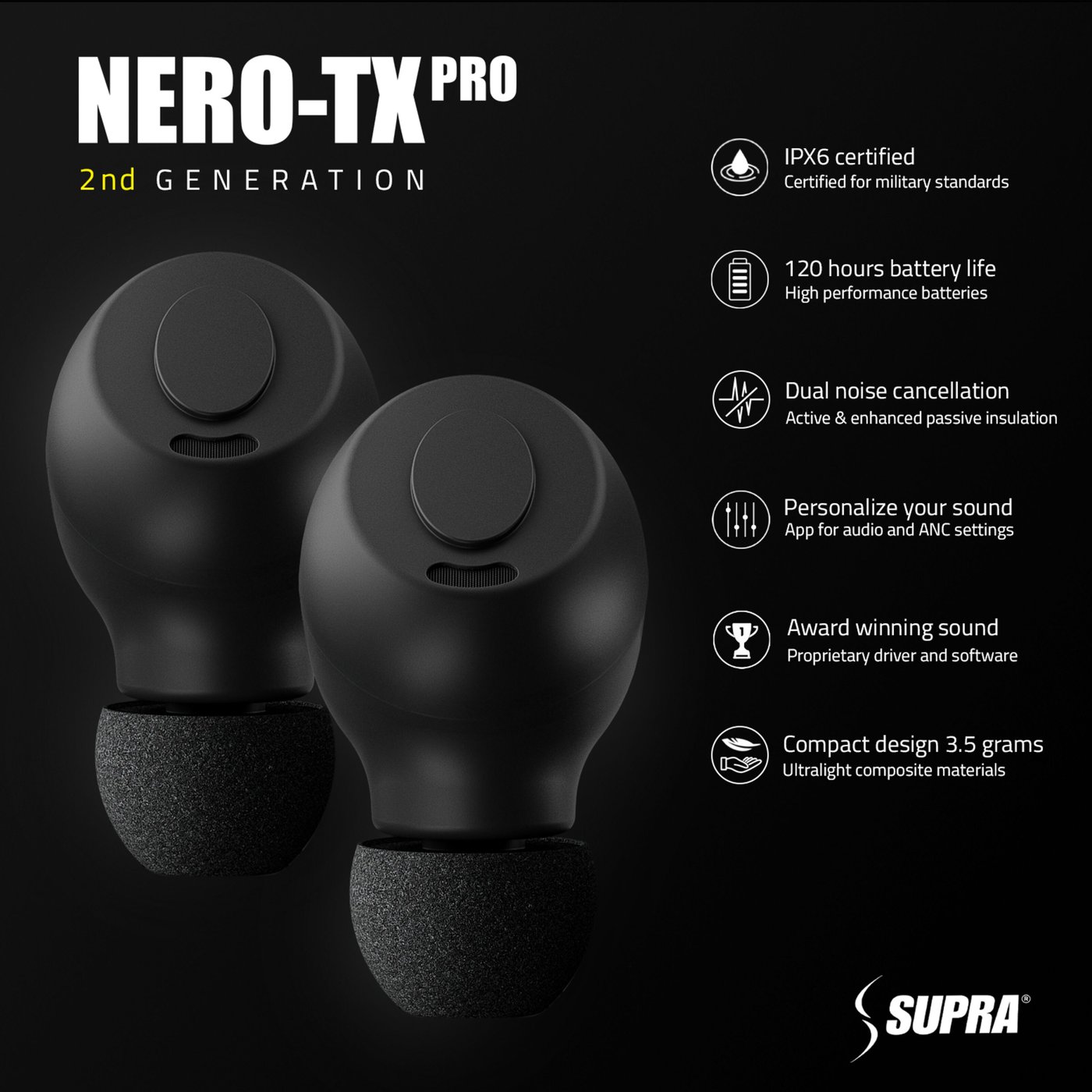 Supra Nero-TX Pro ANC Svart