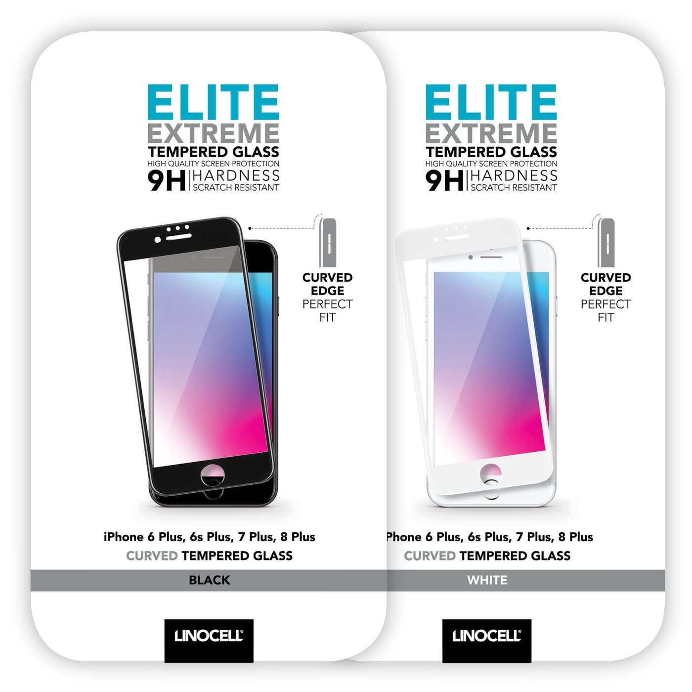 Linocell Elite Extreme Curved Skärmskydd för iPhone 6, 7 och 8 Plus Svart