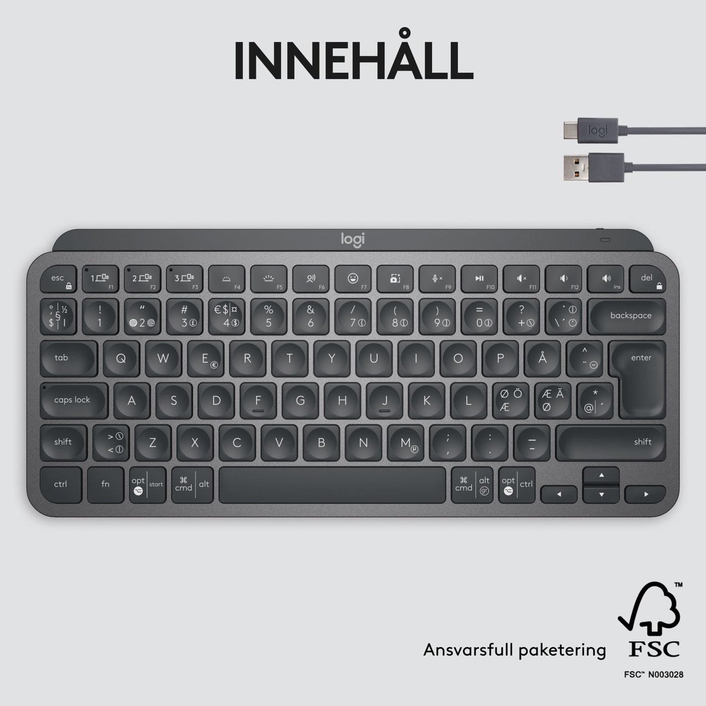 Logitech MX Keys Mini Trådlöst tangentbord Grå