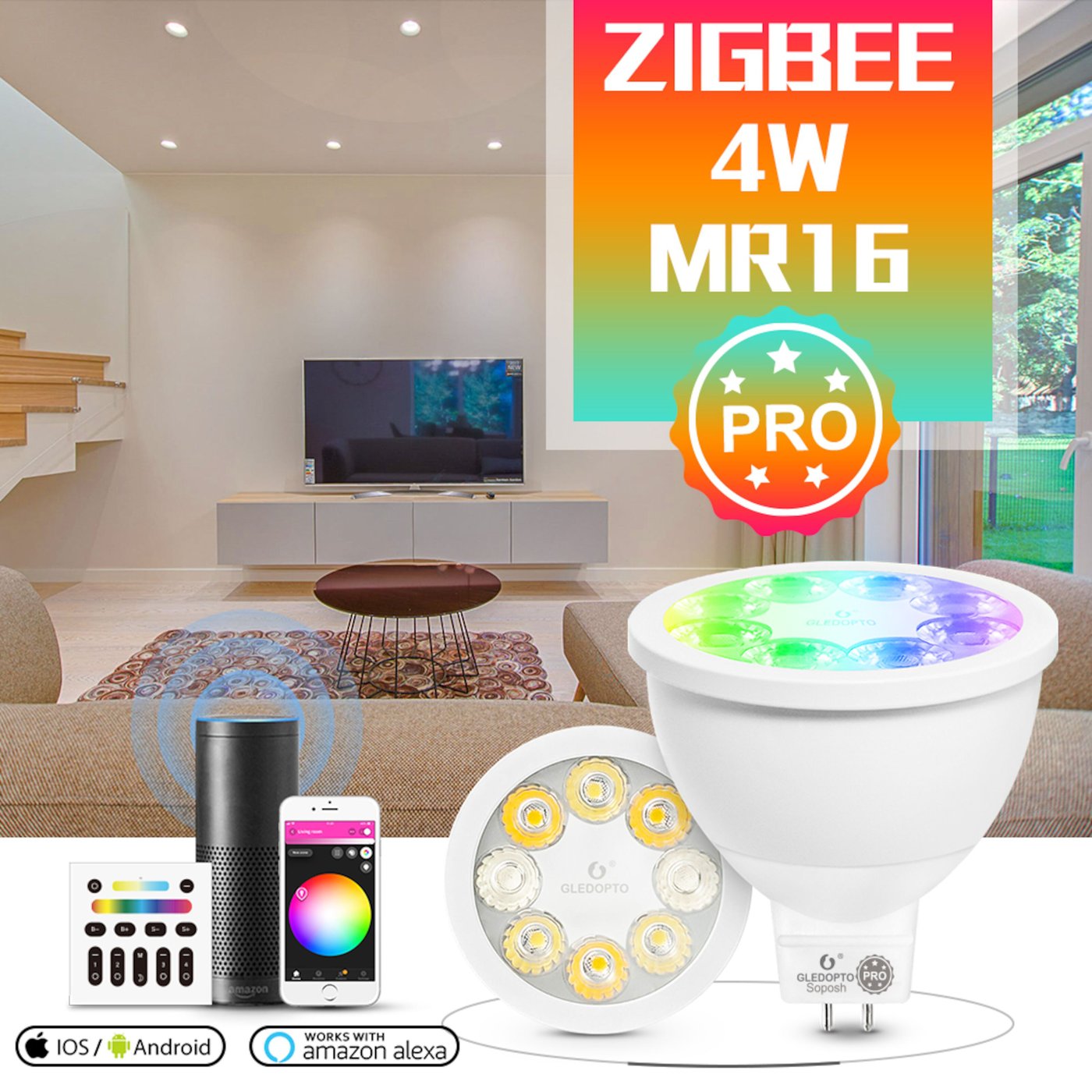 Gledopto Smart MR16 12 V LED-pære RGB+CCT 250 lm
