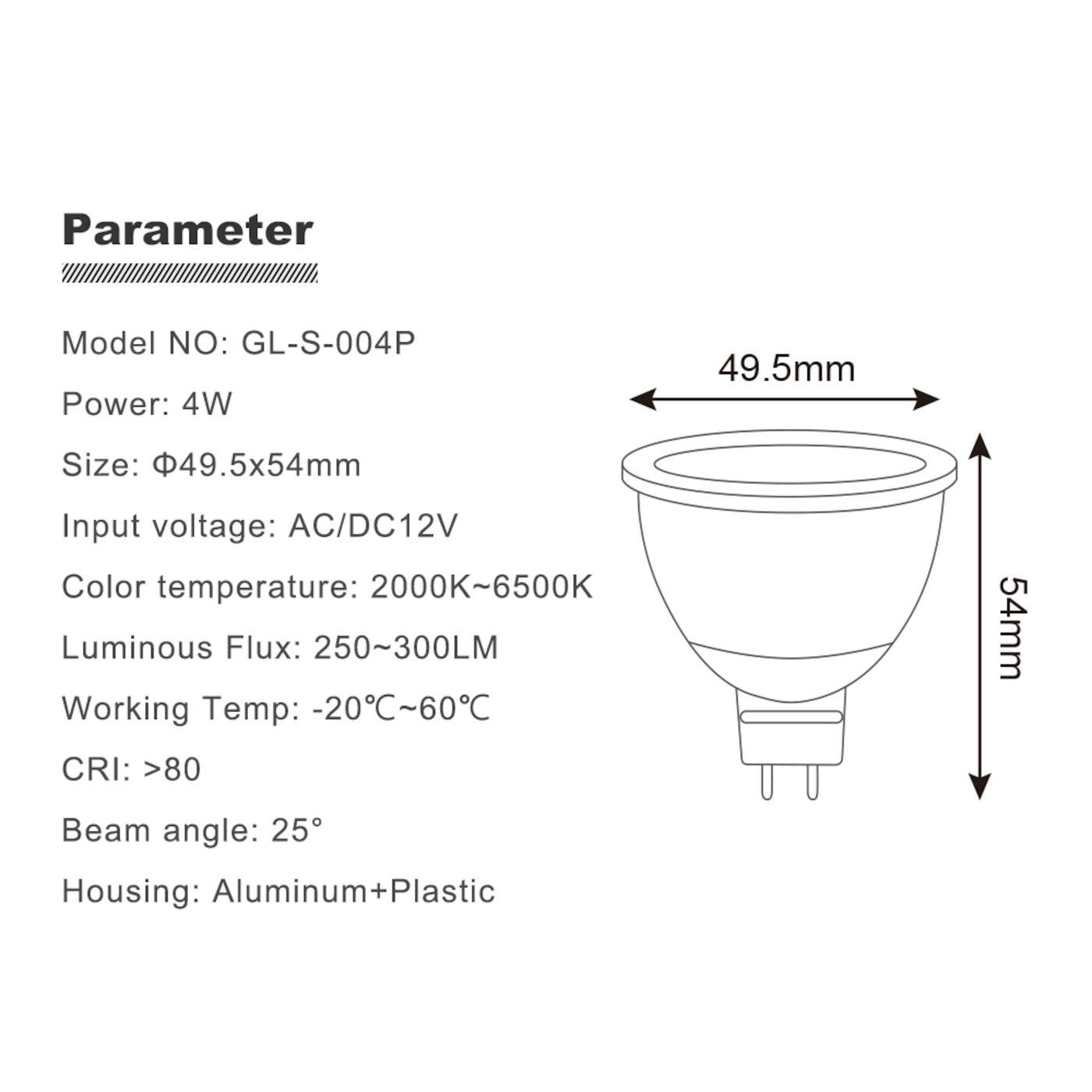 Gledopto Smart MR16 12 V LED-pære RGB+CCT 250 lm