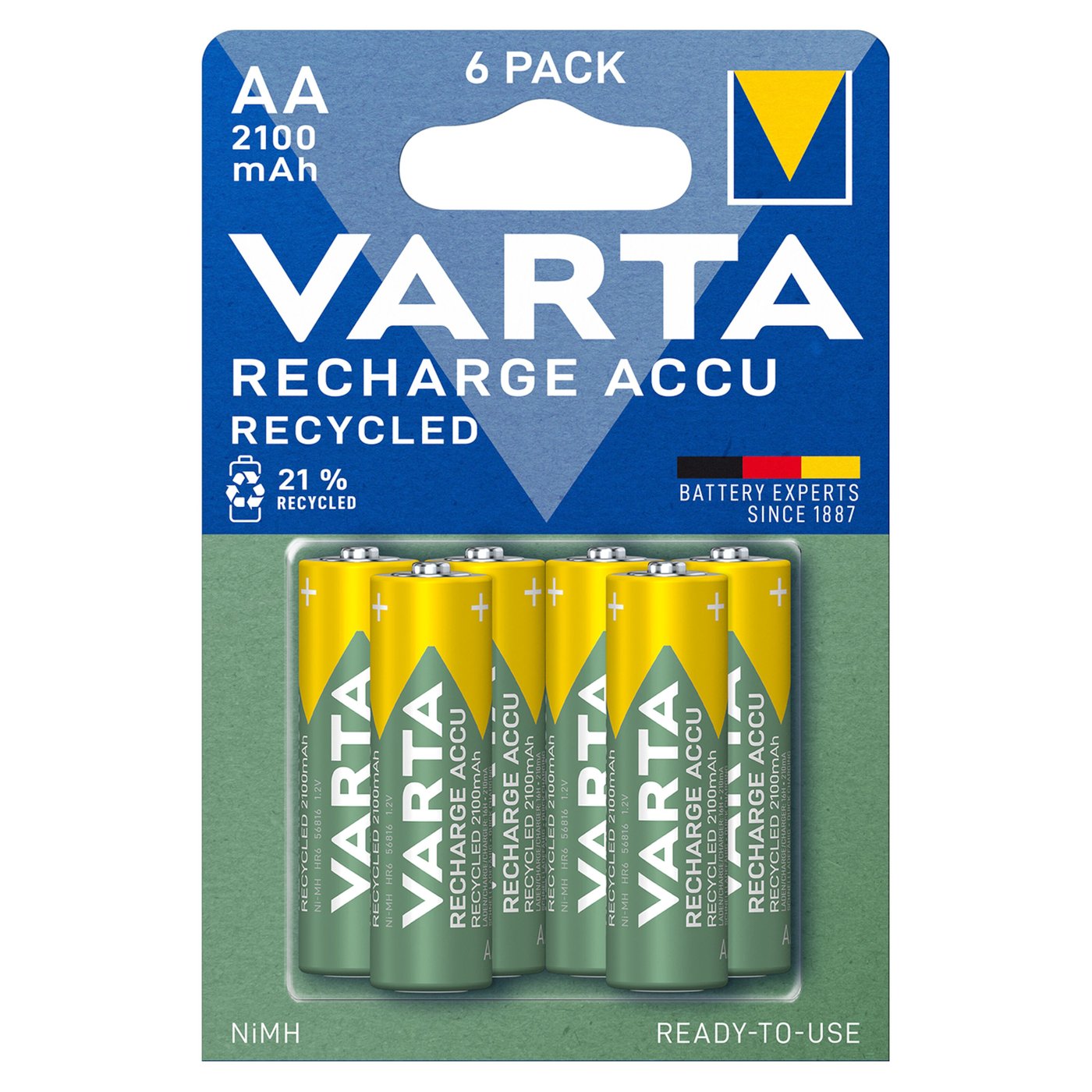 Varta Recharge Recycled AA-batterier 2100 mAh 6-pack