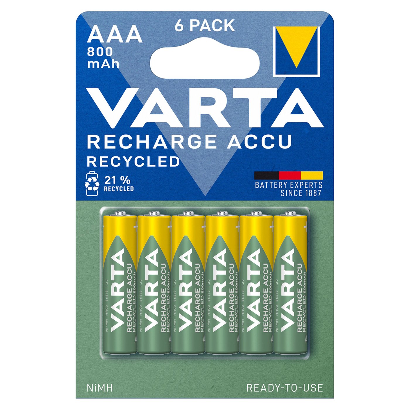 Varta Recharge Recycled AAA-batterier 800 mAh 6-pack