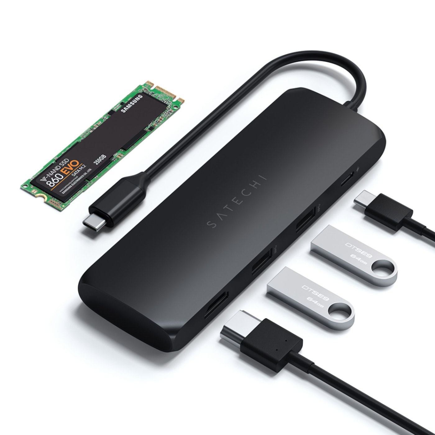 Satechi USB-C-multiadapter med SSD-plass Svart