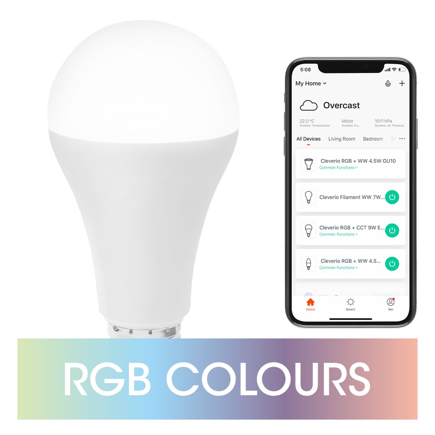 Cleverio Smart E27 RGB 2.0 LED-lampa 1400 lm