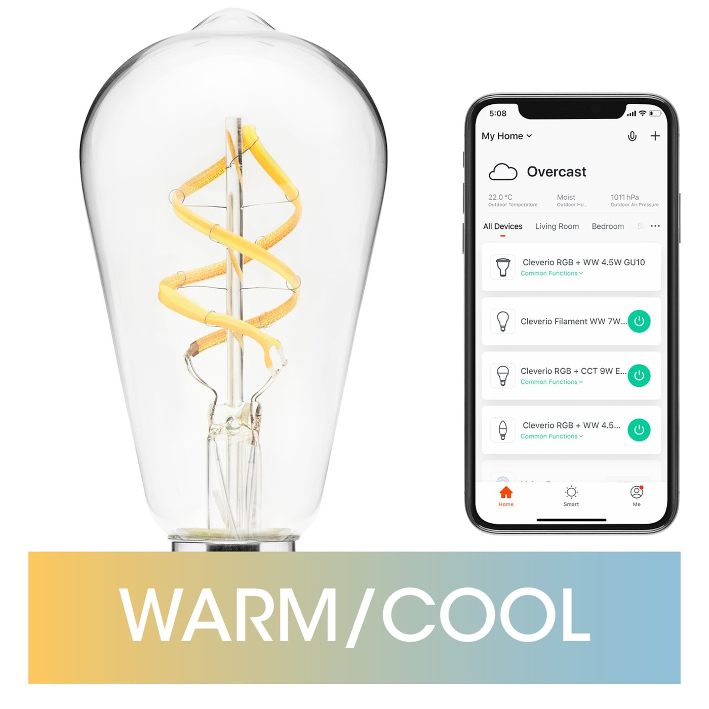 Cleverio Smart E27 ST64 Filament LED-lampa 380 lm