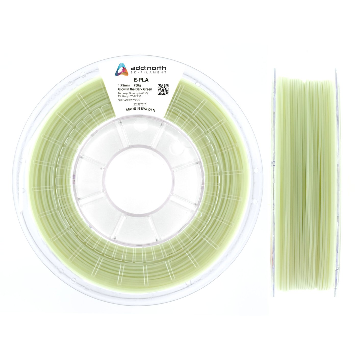 Addnorth E-PLA-filament for 3D-skriver 1,75 mm Dark Green selvlysende