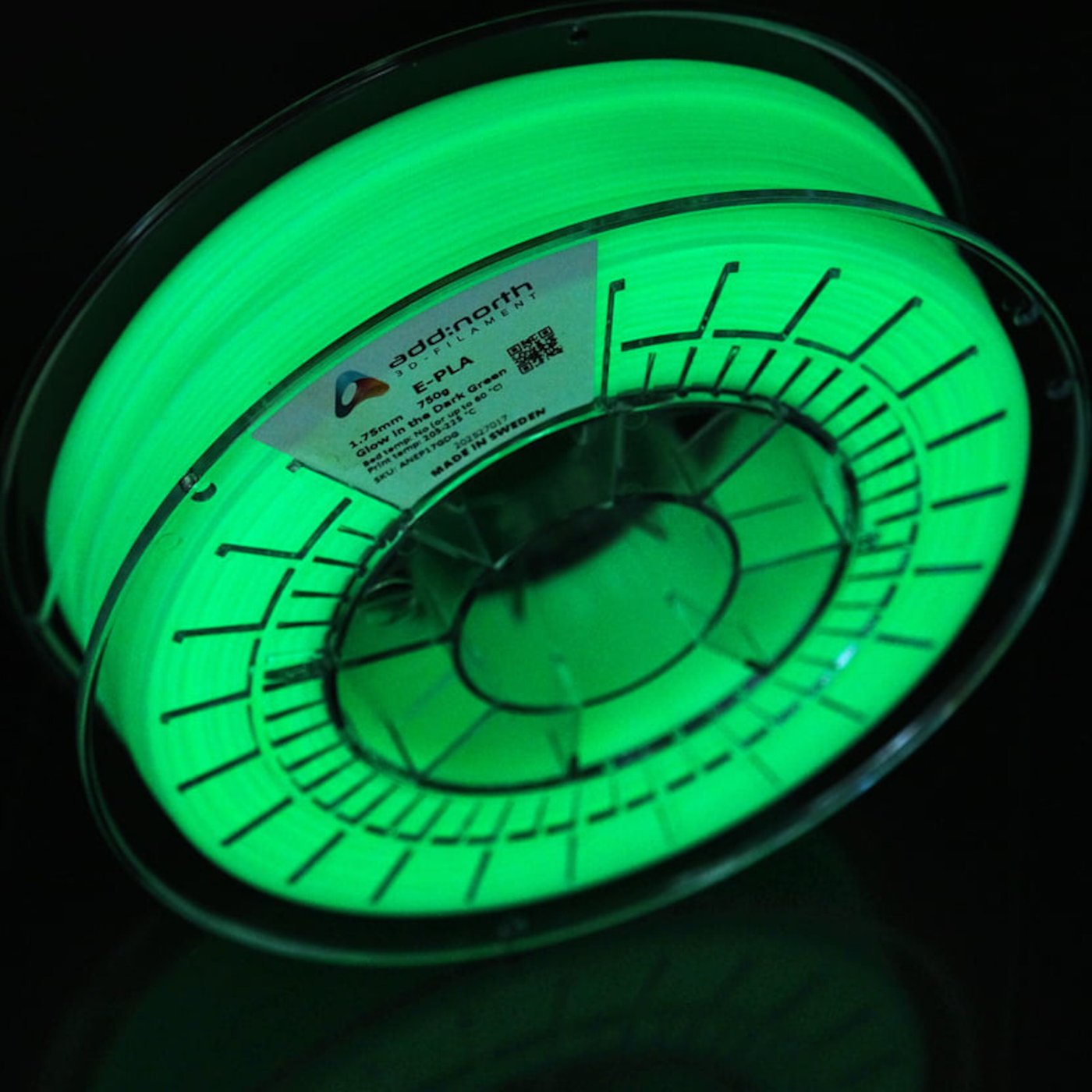 Addnorth E-PLA-filament for 3D-skriver 1,75 mm Dark Green selvlysende