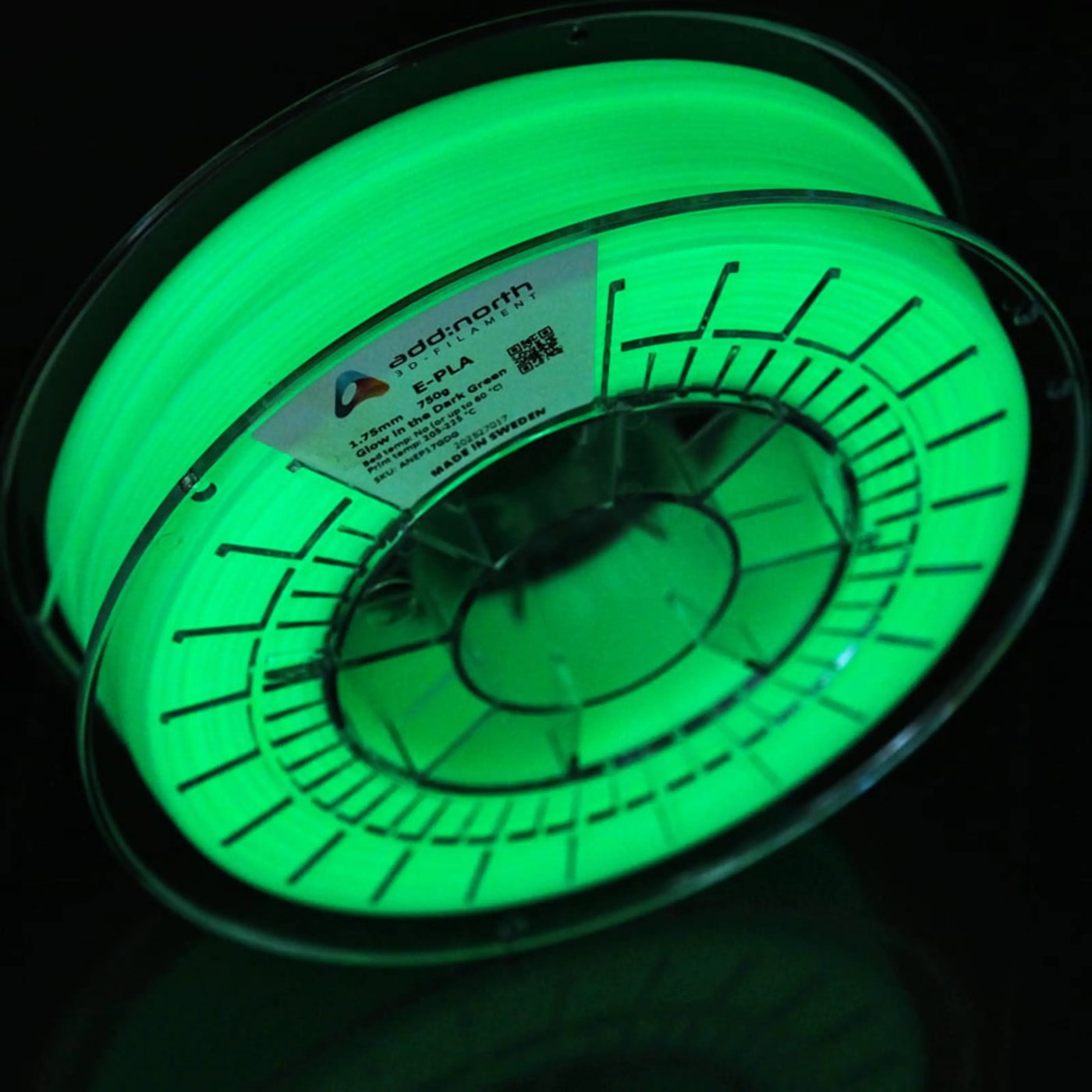 Addnorth E-PLA-filament för 3D-skrivare 1.75 mm Dark Green självlysande