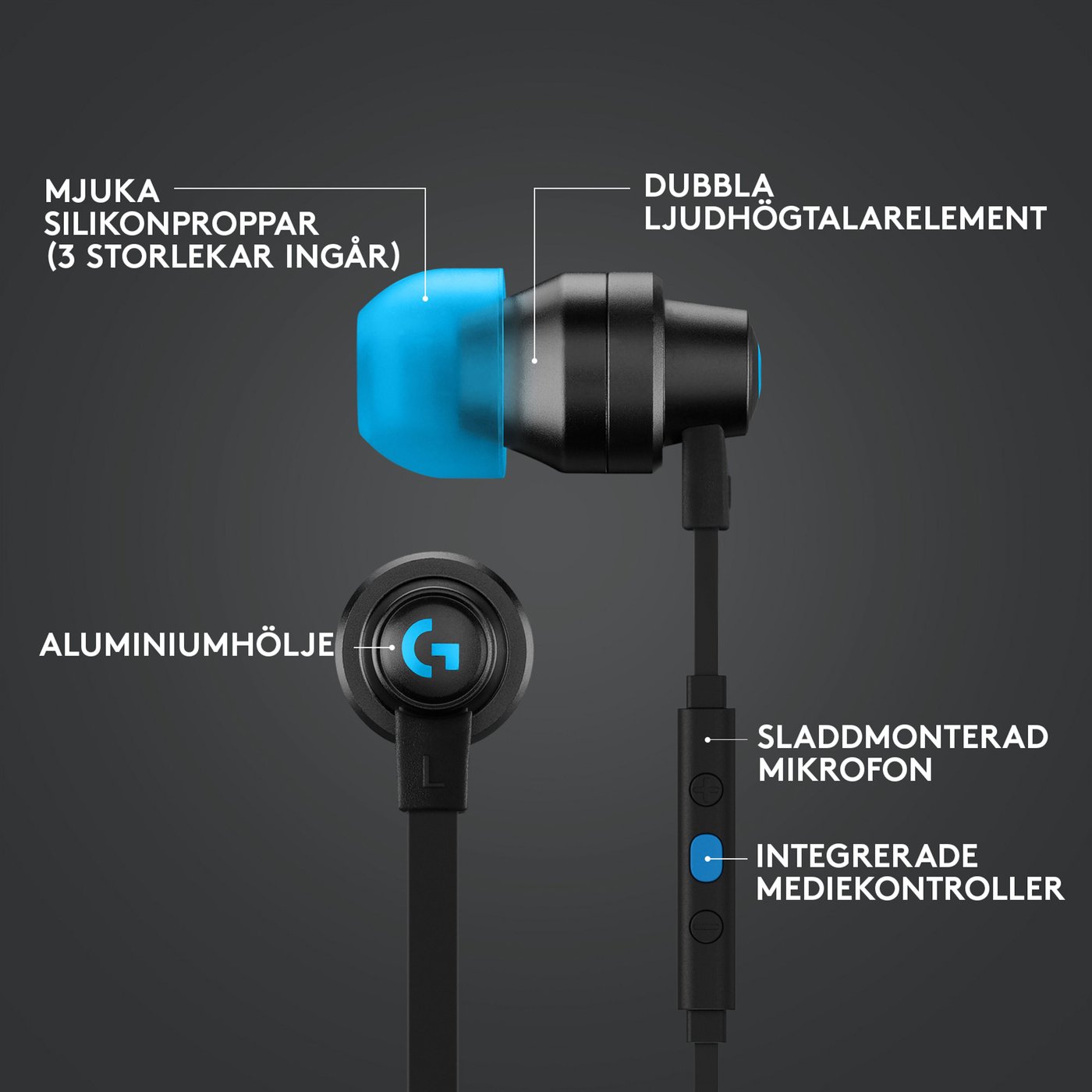 Logitech G 333 In-ear gaminghörlurar Svart