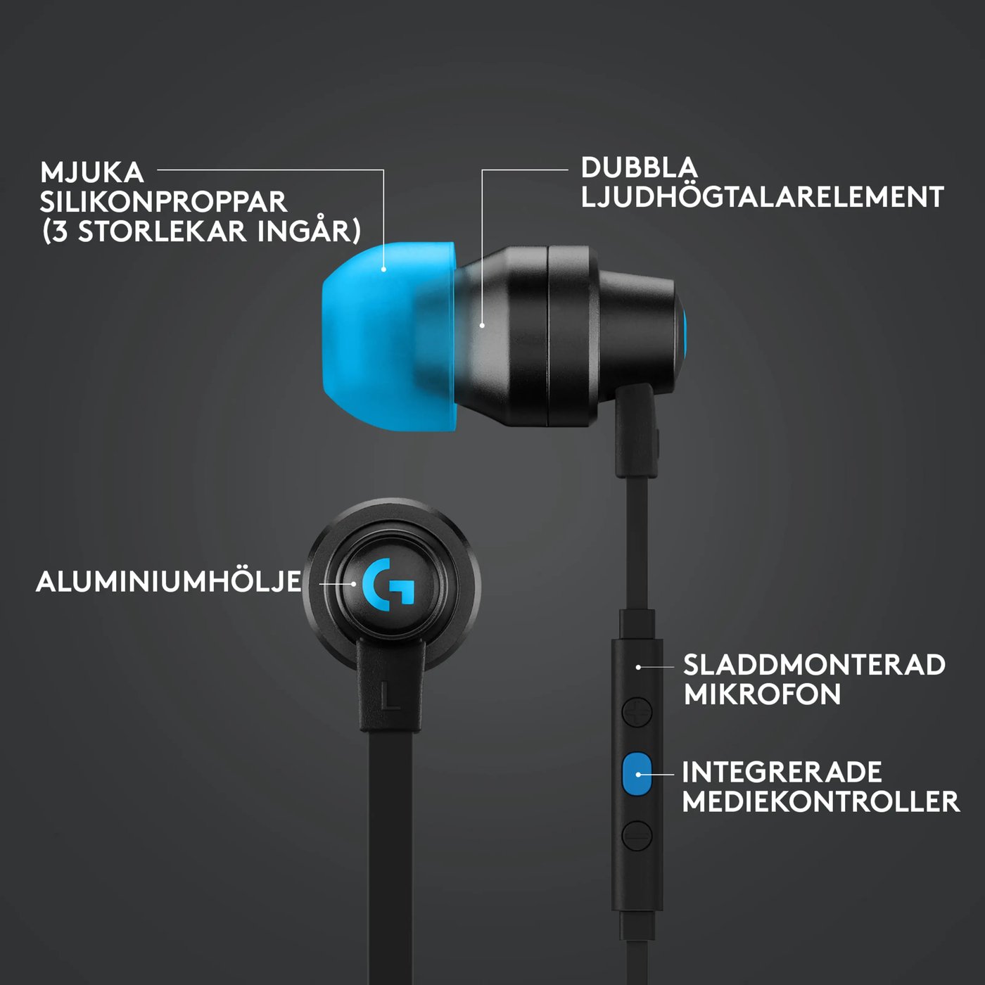 Logitech G 333 In-ear gaminghörlurar Svart