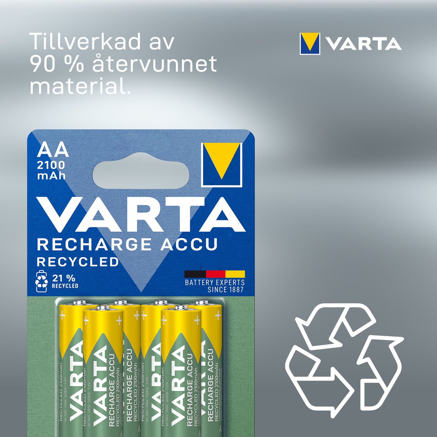 Varta Recharge Recycled AA-batterier 2100 mAh 6-pack