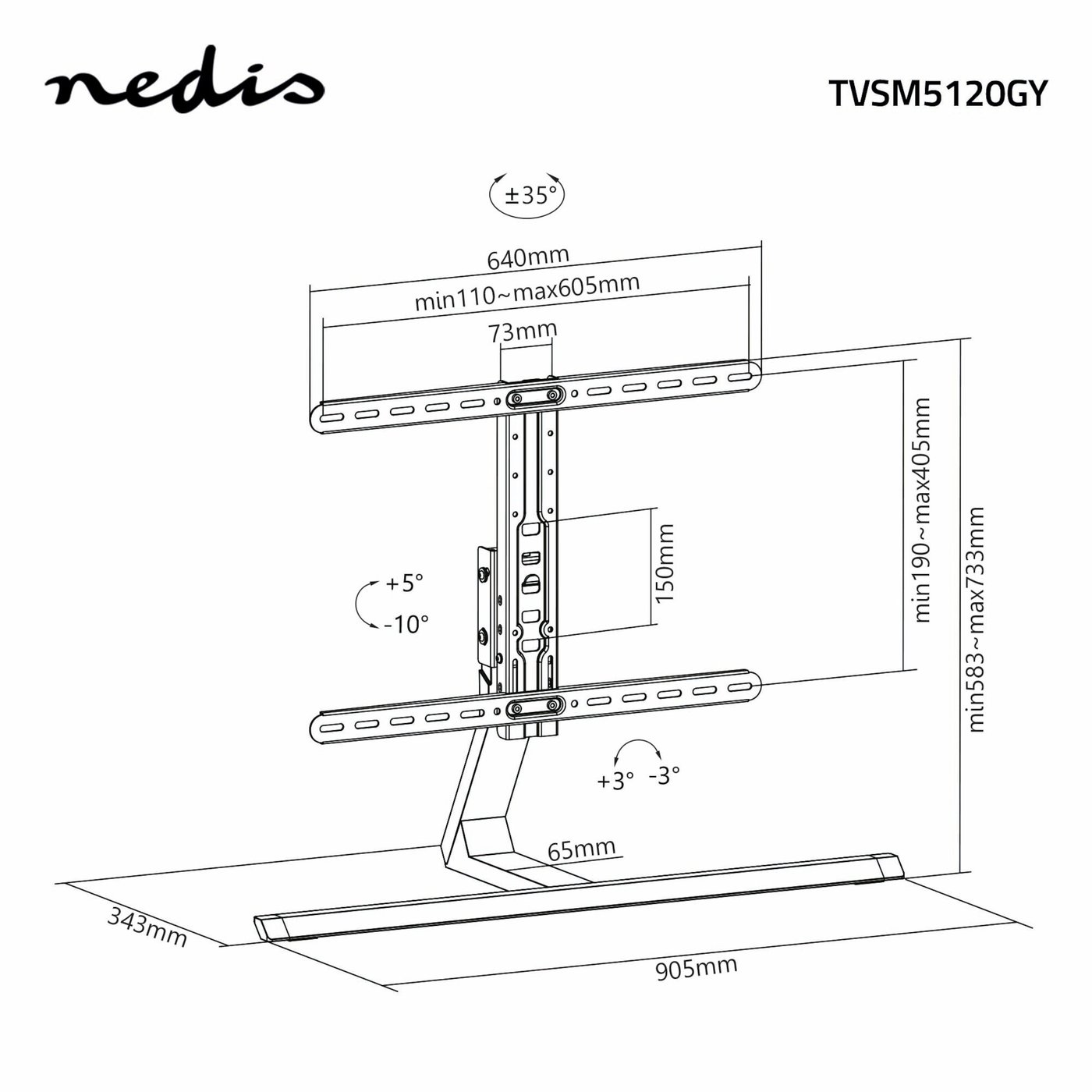 Nedis Tilt- och roterbart bordsstativ för tv 37-75"